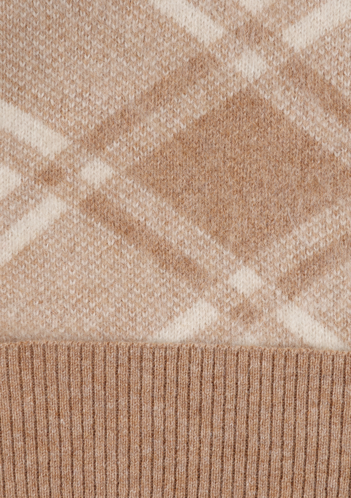 Brushed Check Beanie in Porcelaine White & Woodcarving Brown