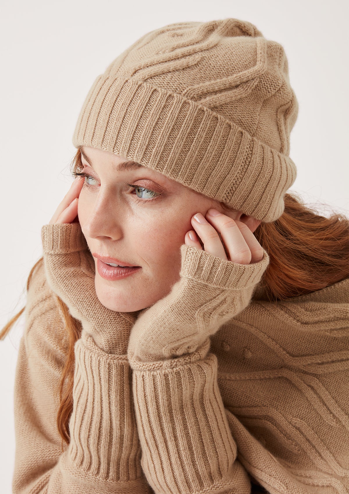 Cable Beanie in Chanterelle