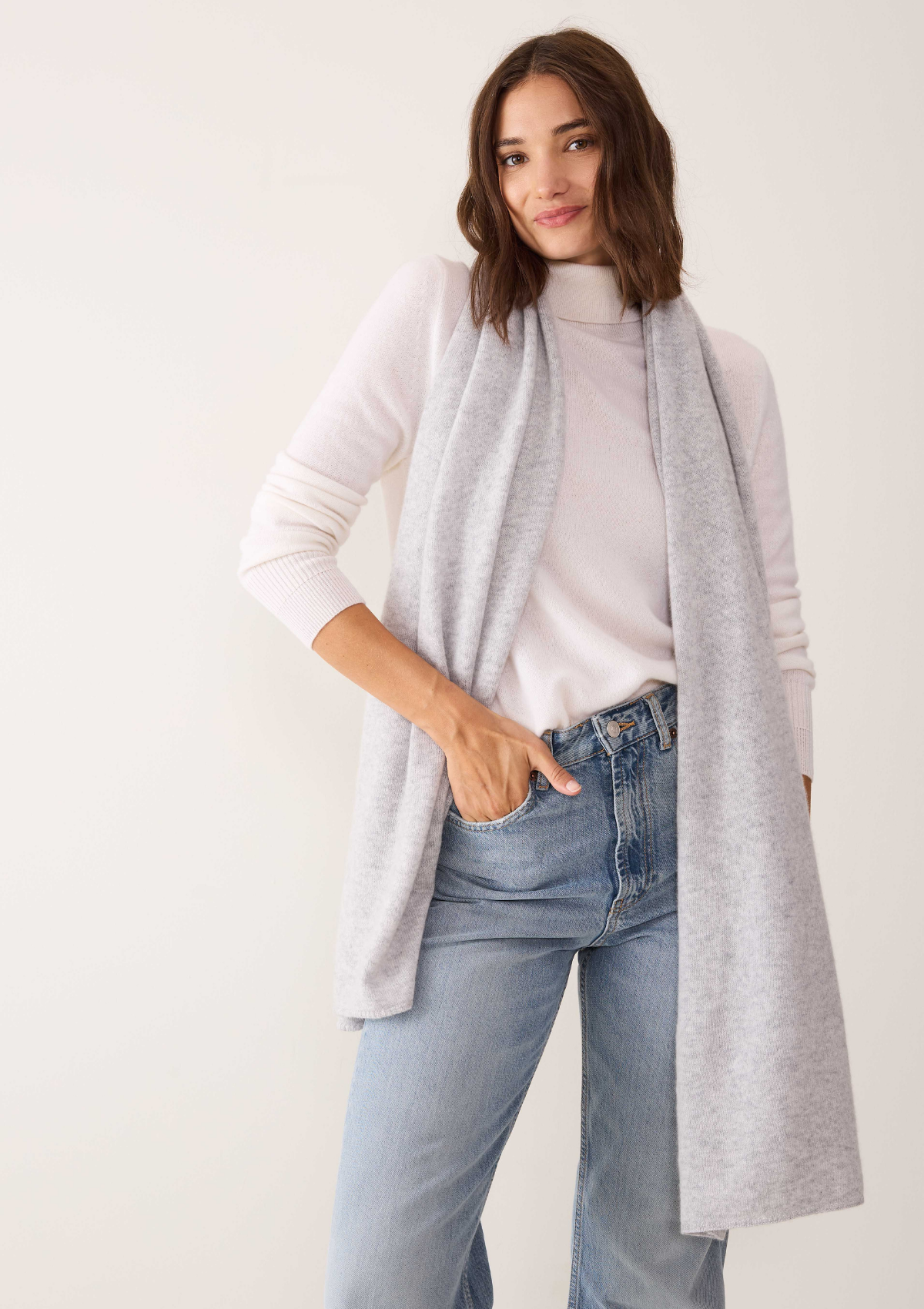 Cashmere Lofty Blanket Scarf in Foggy Grey