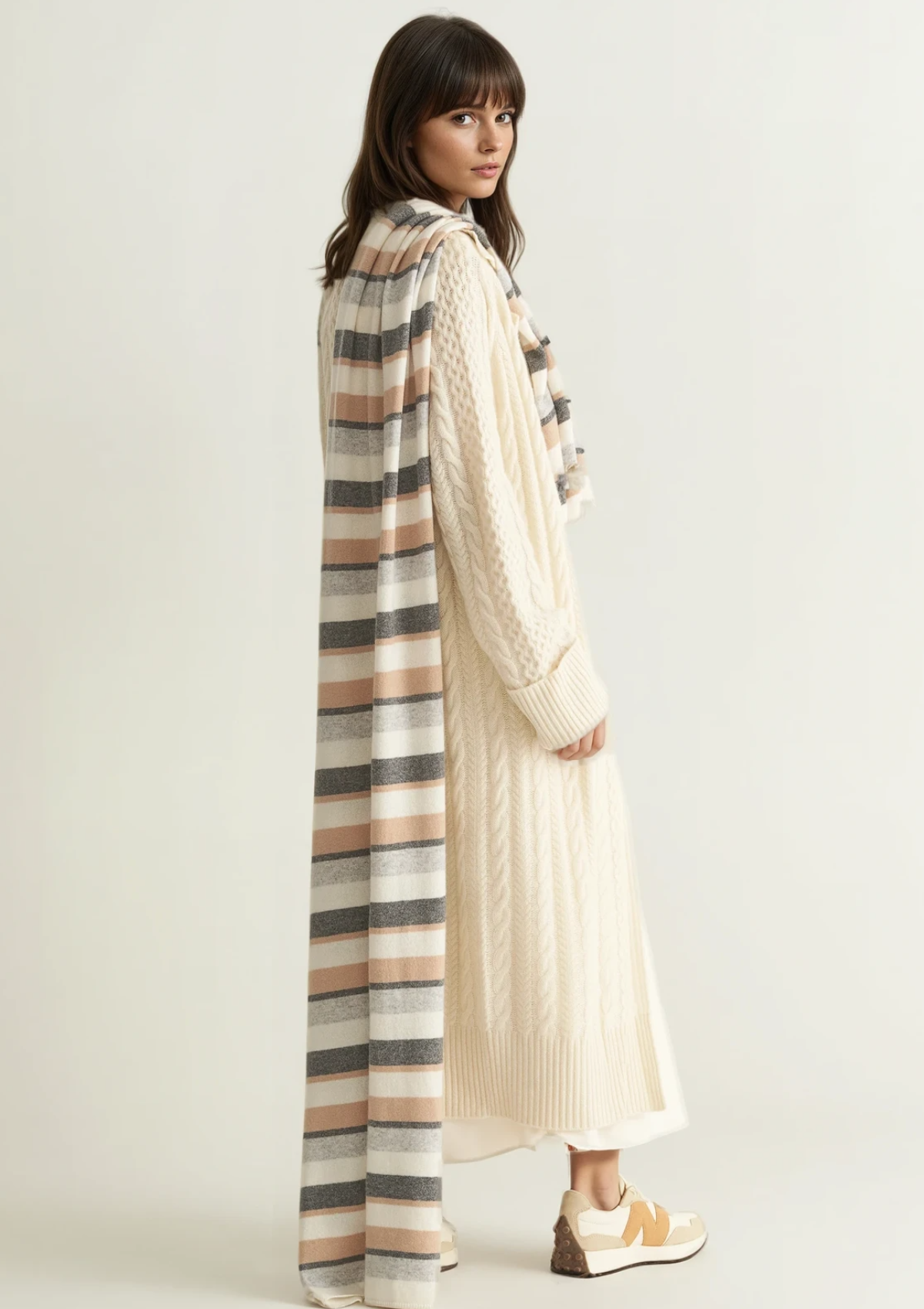 Cashmere Lofty Blanket Scarf in Natural Stripe