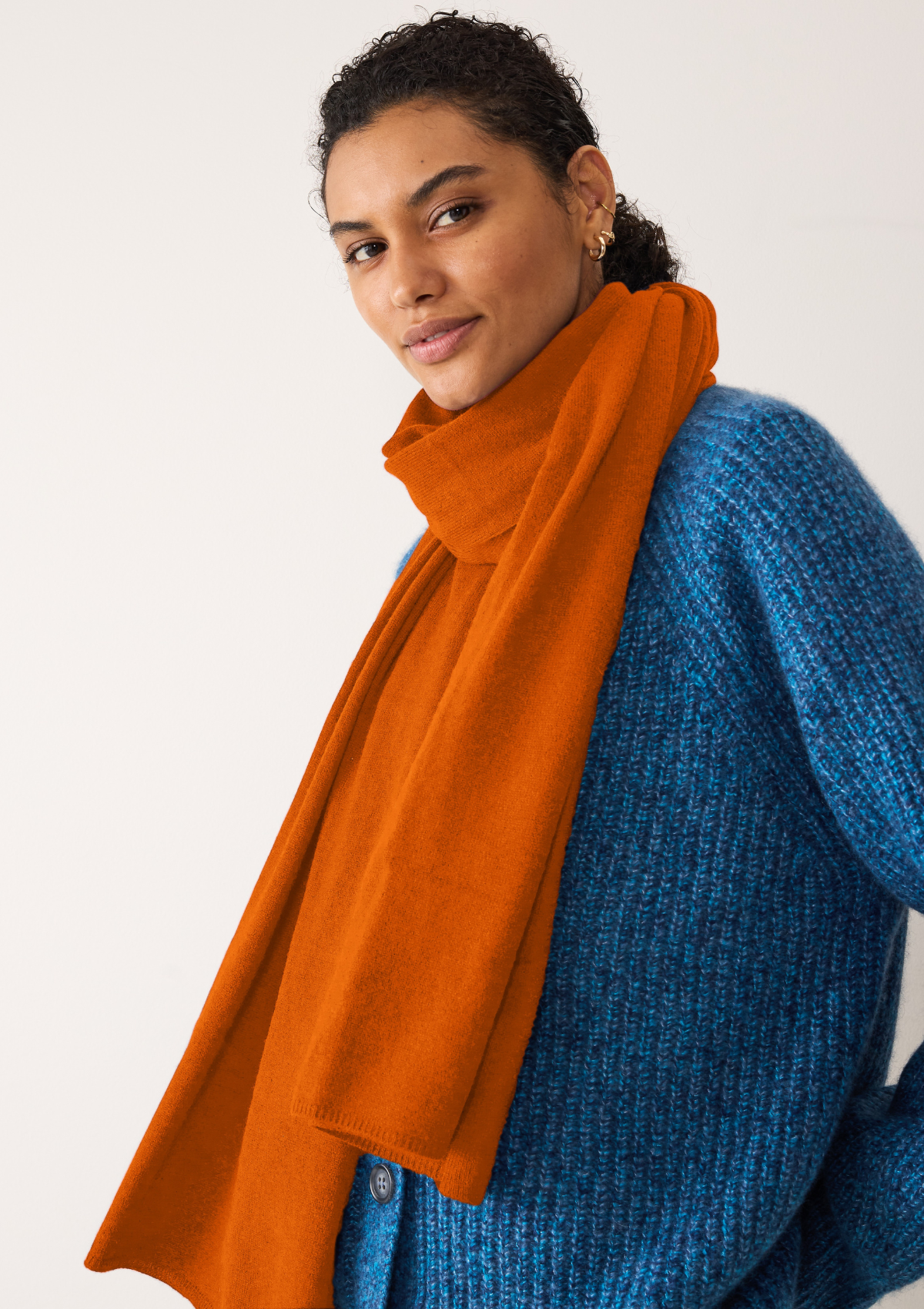 Cashmere Lofty Blanket Scarf in Marmalade Orange