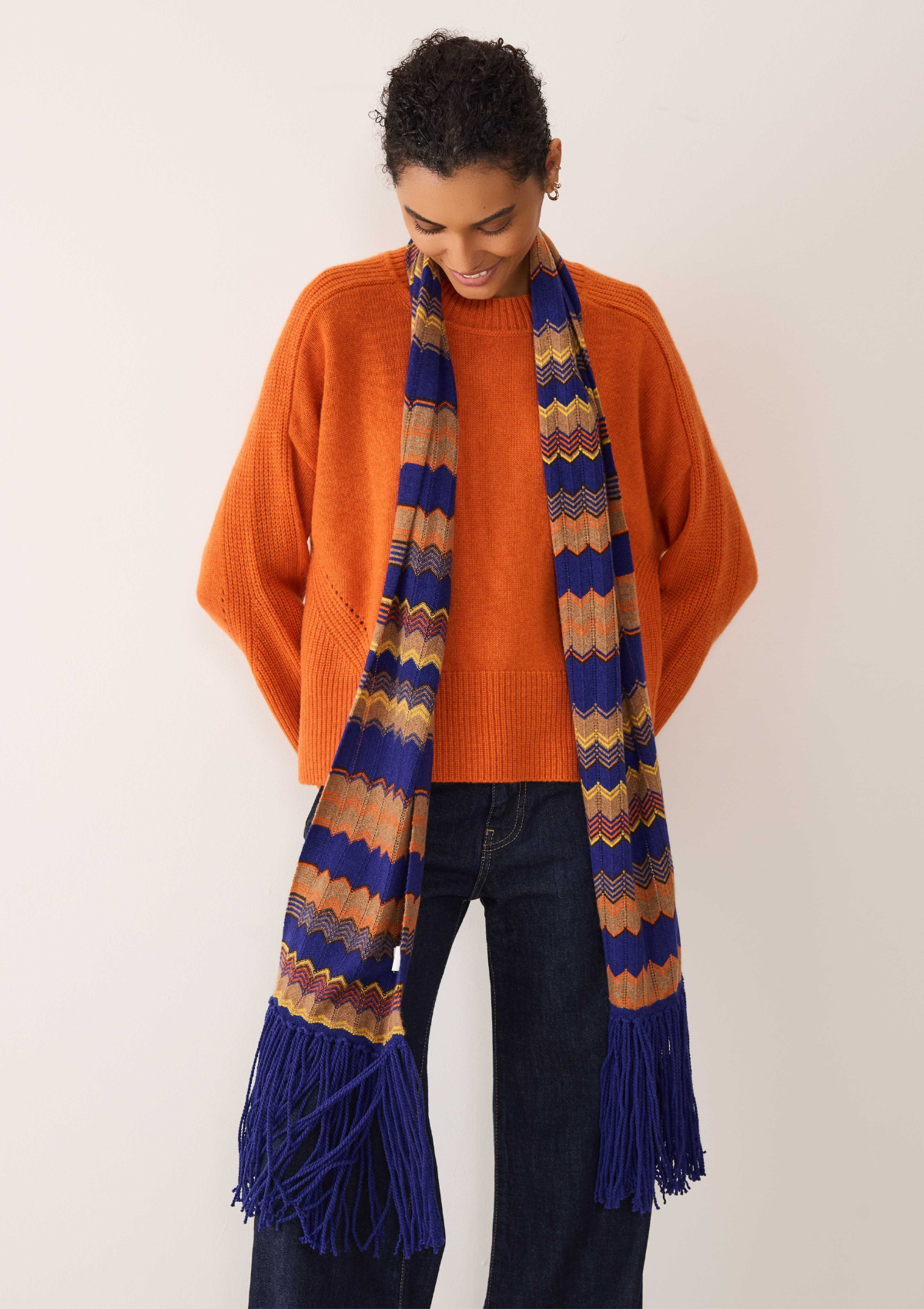 Chevron Stitch Scarf in Blue & Orange Mix