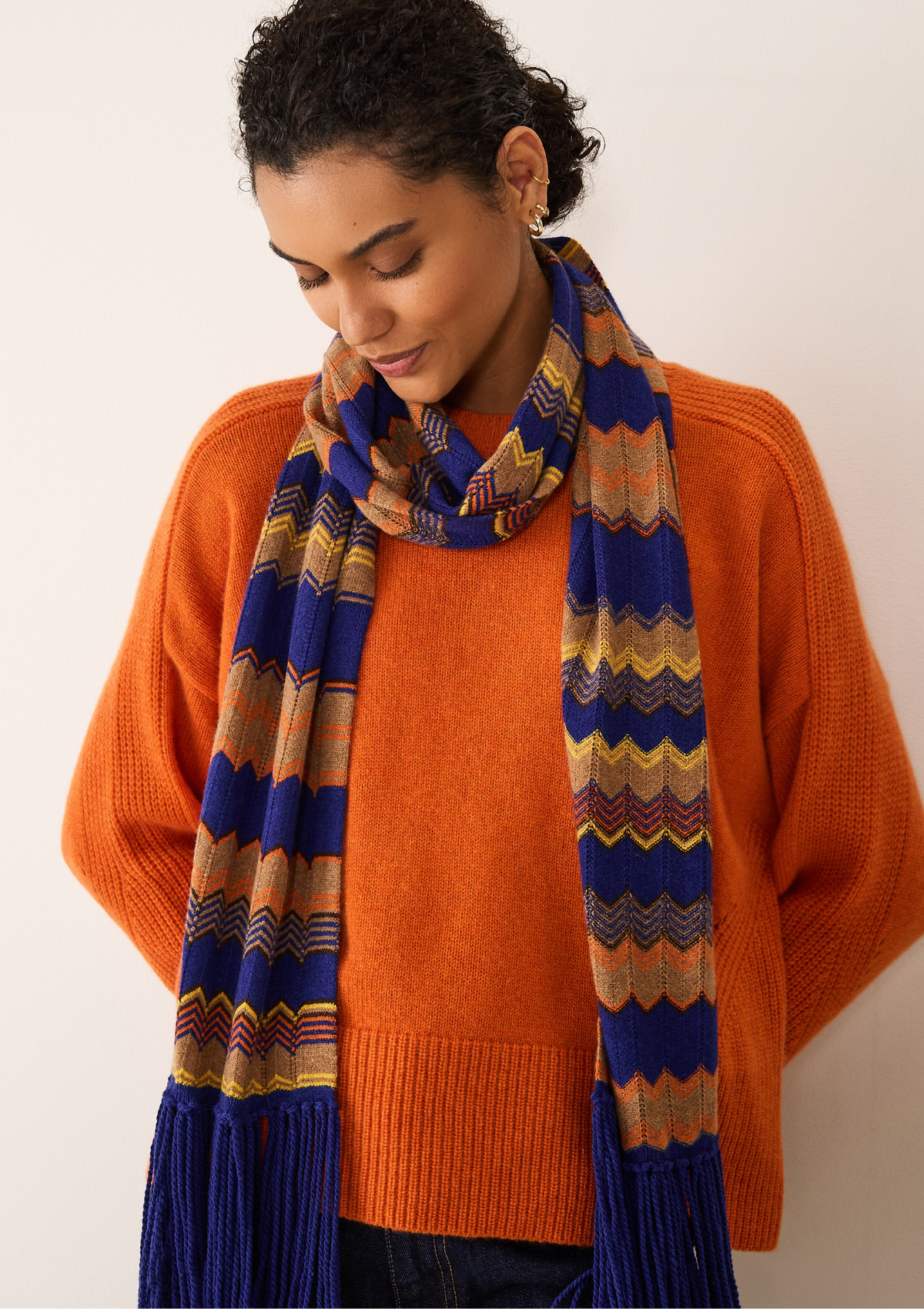Chevron Stitch Scarf in Blue & Orange Mix