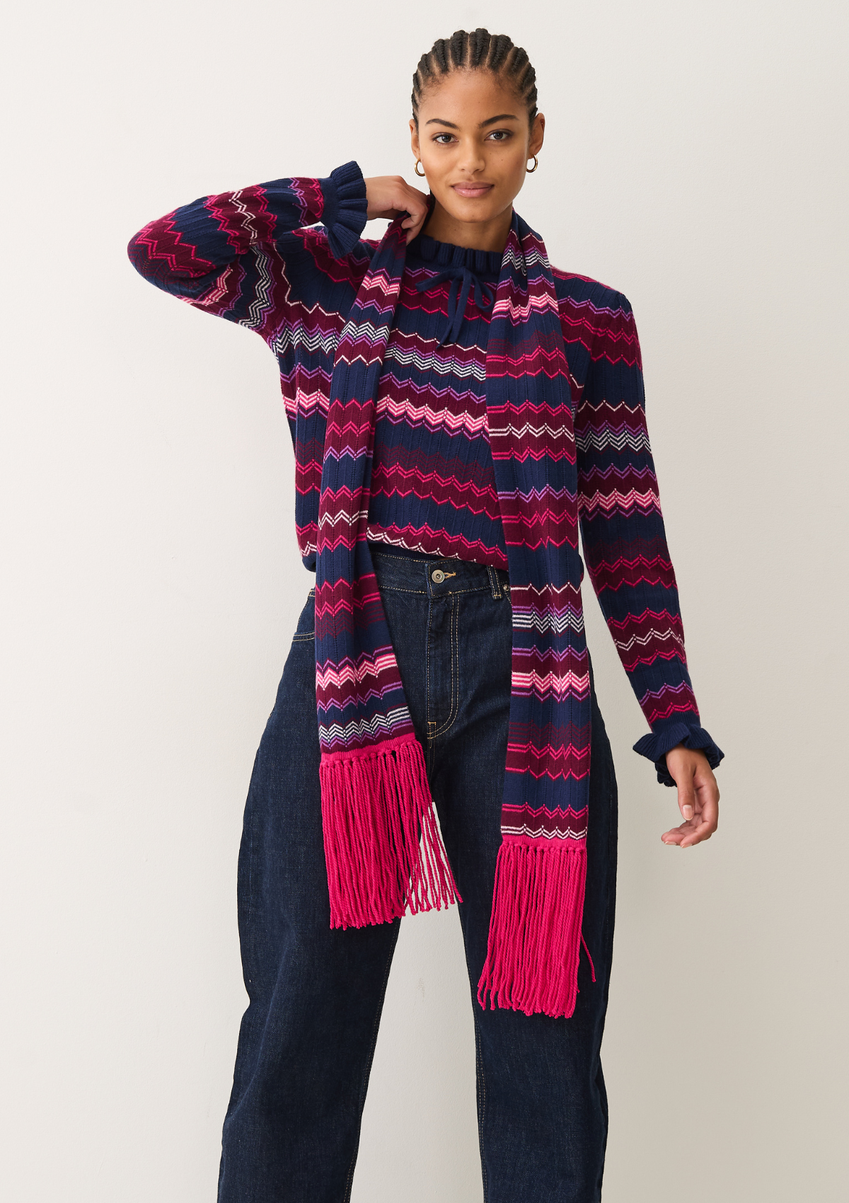 Chevron Stitch Scarf in Pink & Navy Mix