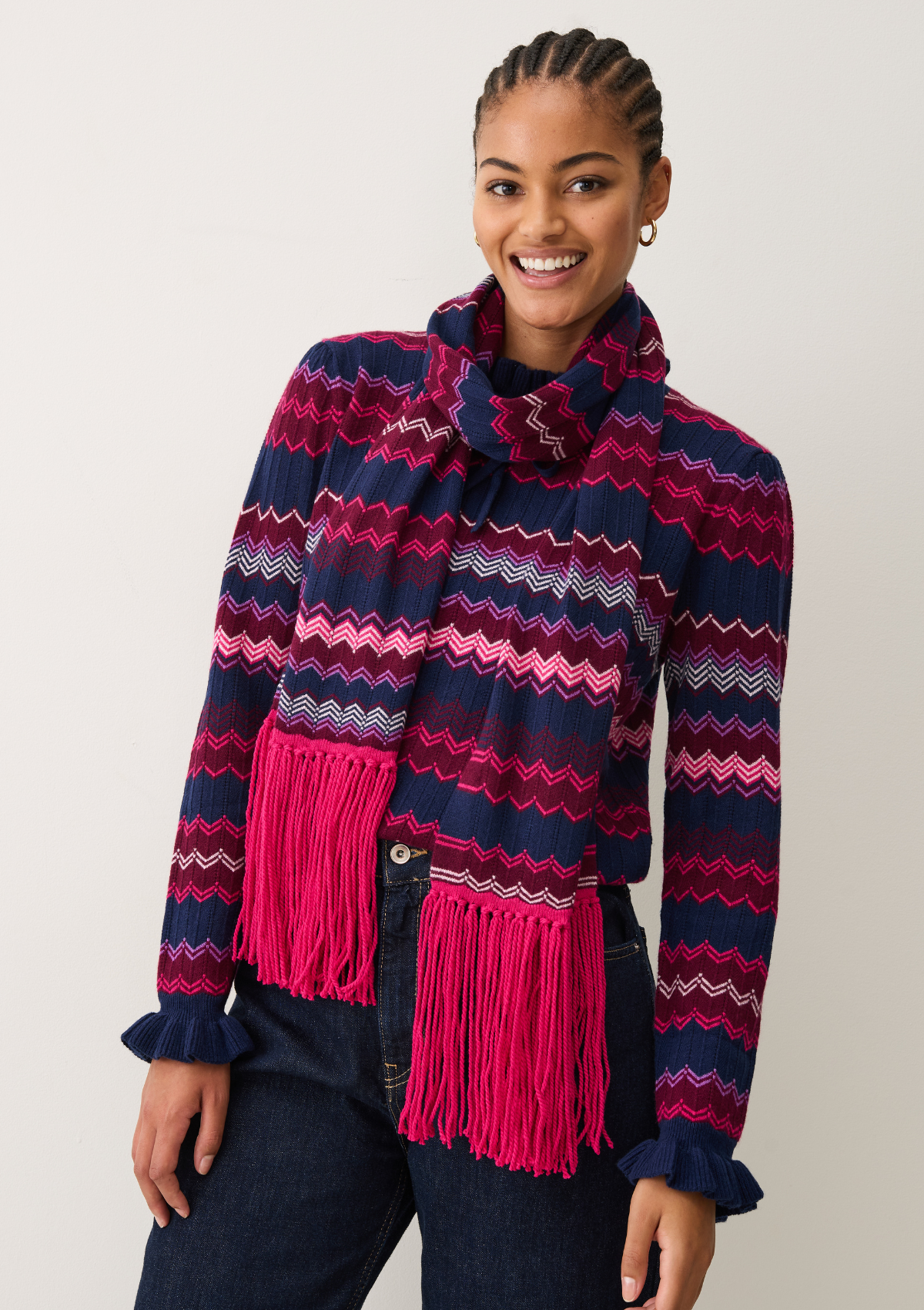 Chevron Stitch Scarf in Pink & Navy Mix