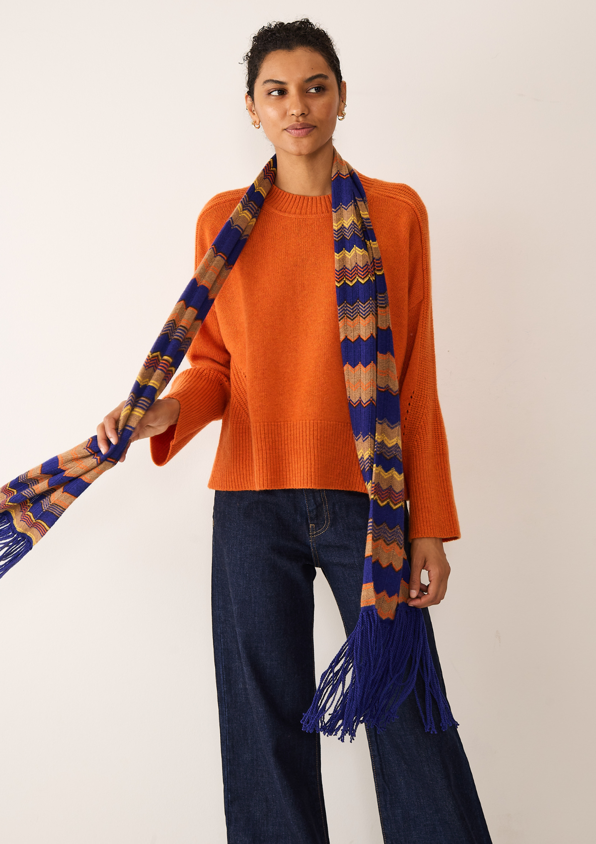 Chevron Stitch Scarf in Blue & Orange Mix