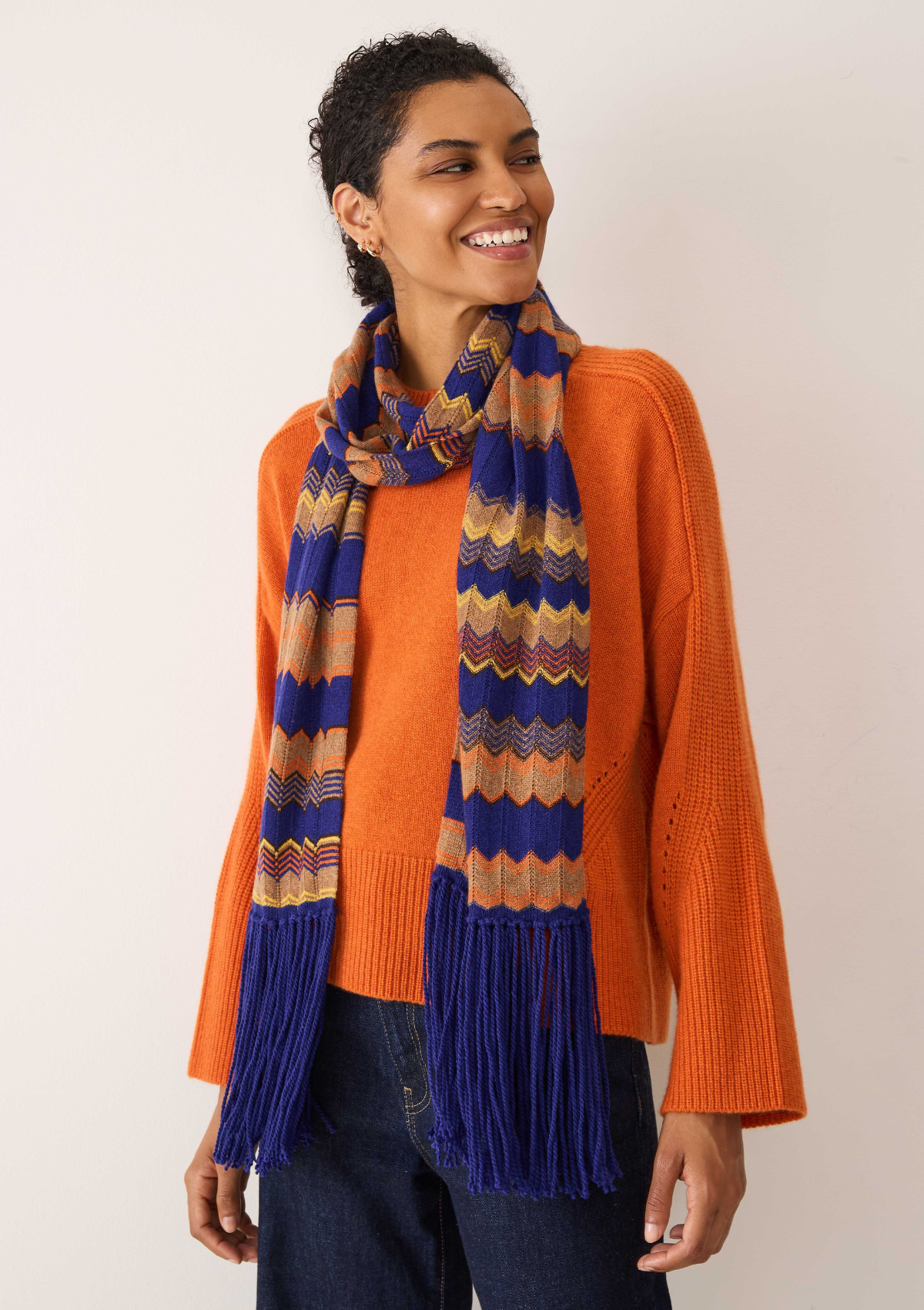 Chevron Stitch Scarf in Blue & Orange Mix
