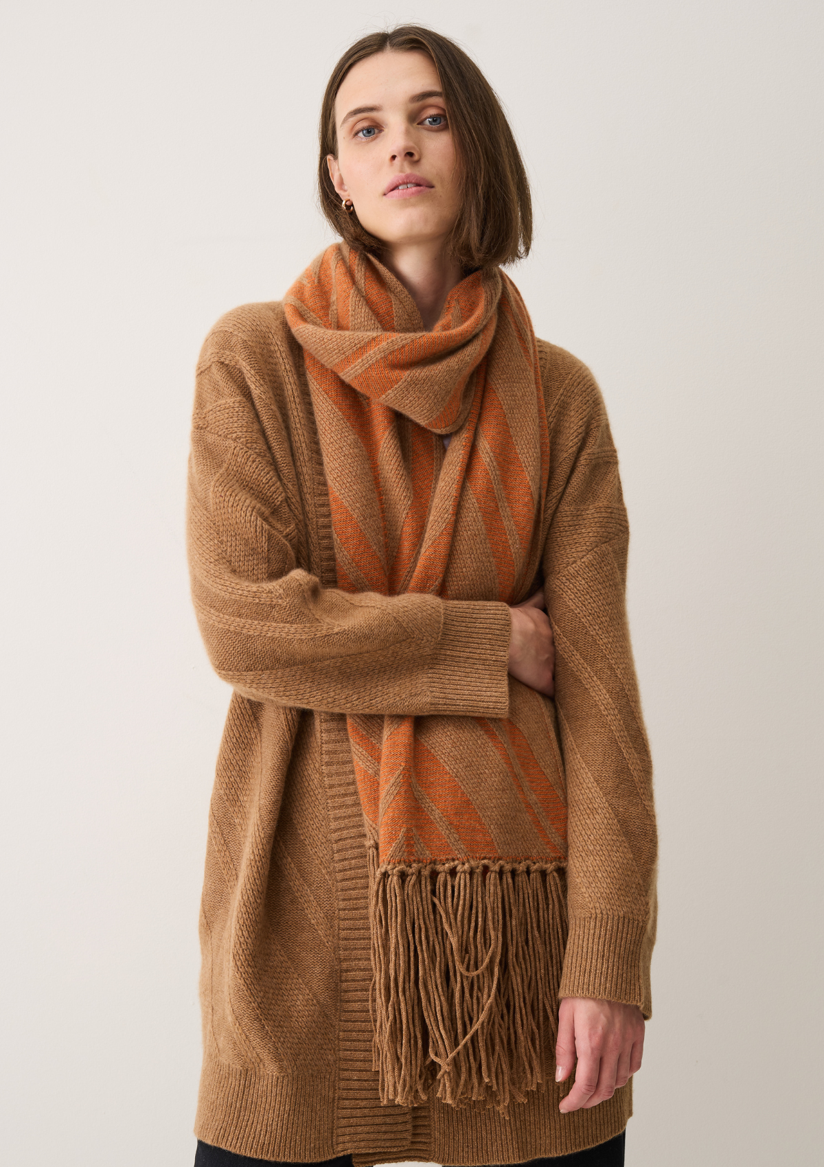 Textured Chevron Scarf in Harvest Brown & Marmalade Orange