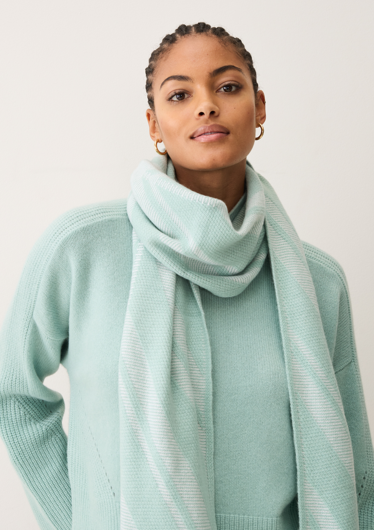 Textured Chevron Scarf in Seafoam Green & Snow White