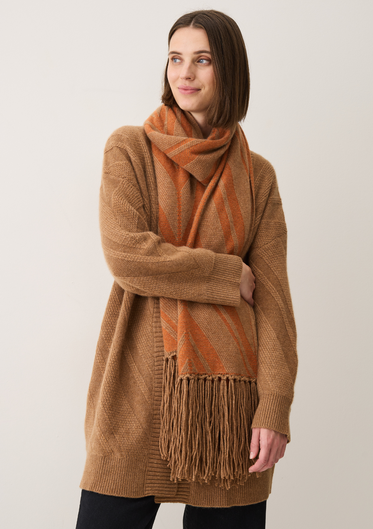 Textured Chevron Scarf in Harvest Brown & Marmalade Orange
