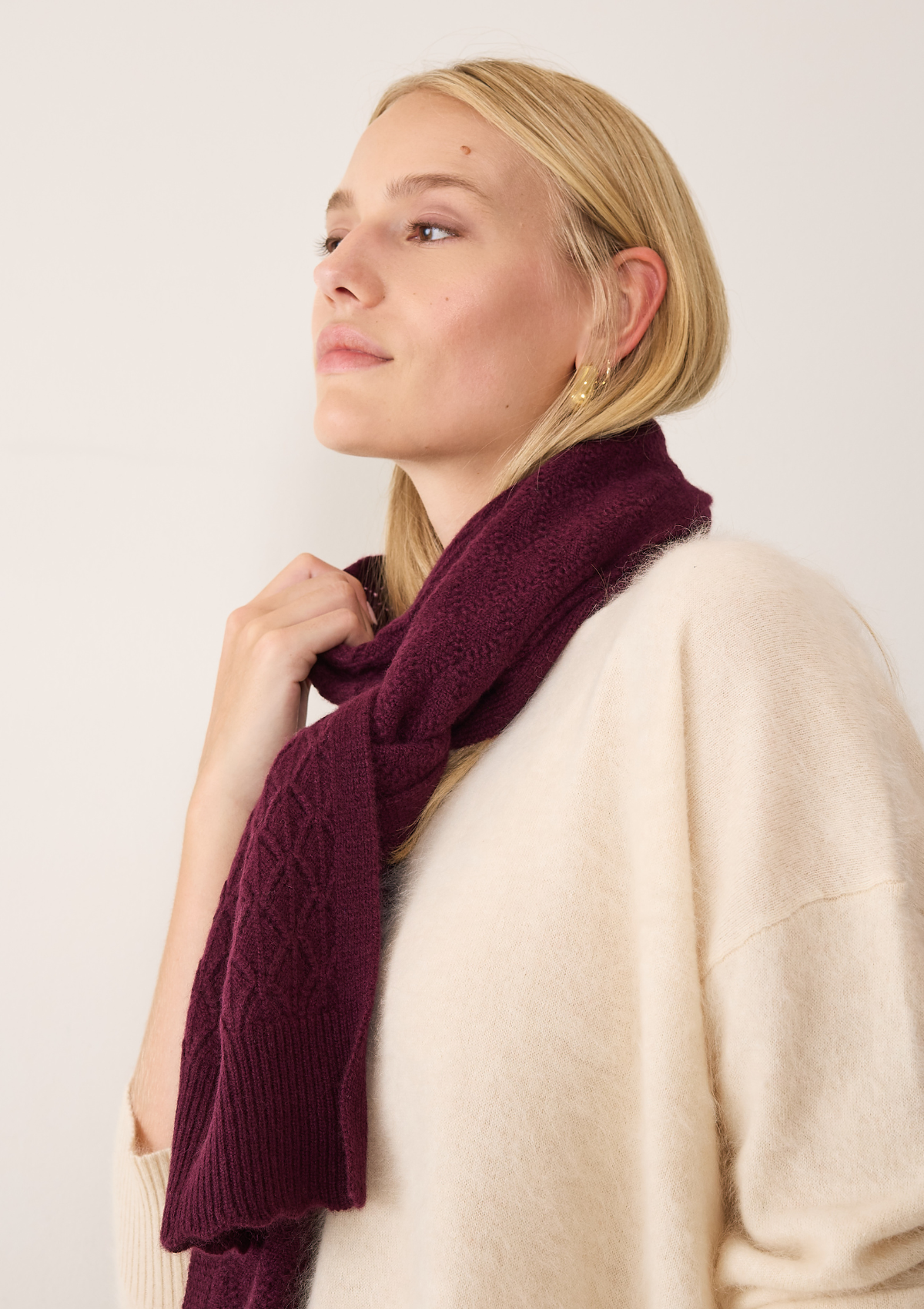 Pointelle Scarf in Bordeaux Burgundy