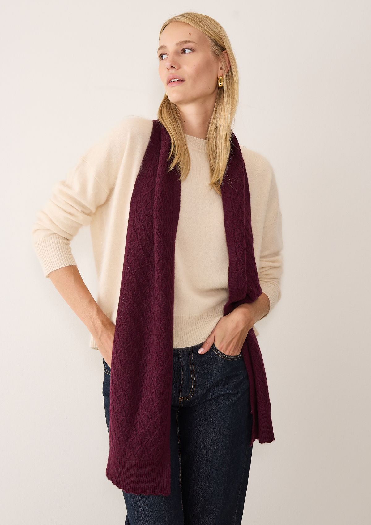 Pointelle Scarf in Bordeaux Burgundy
