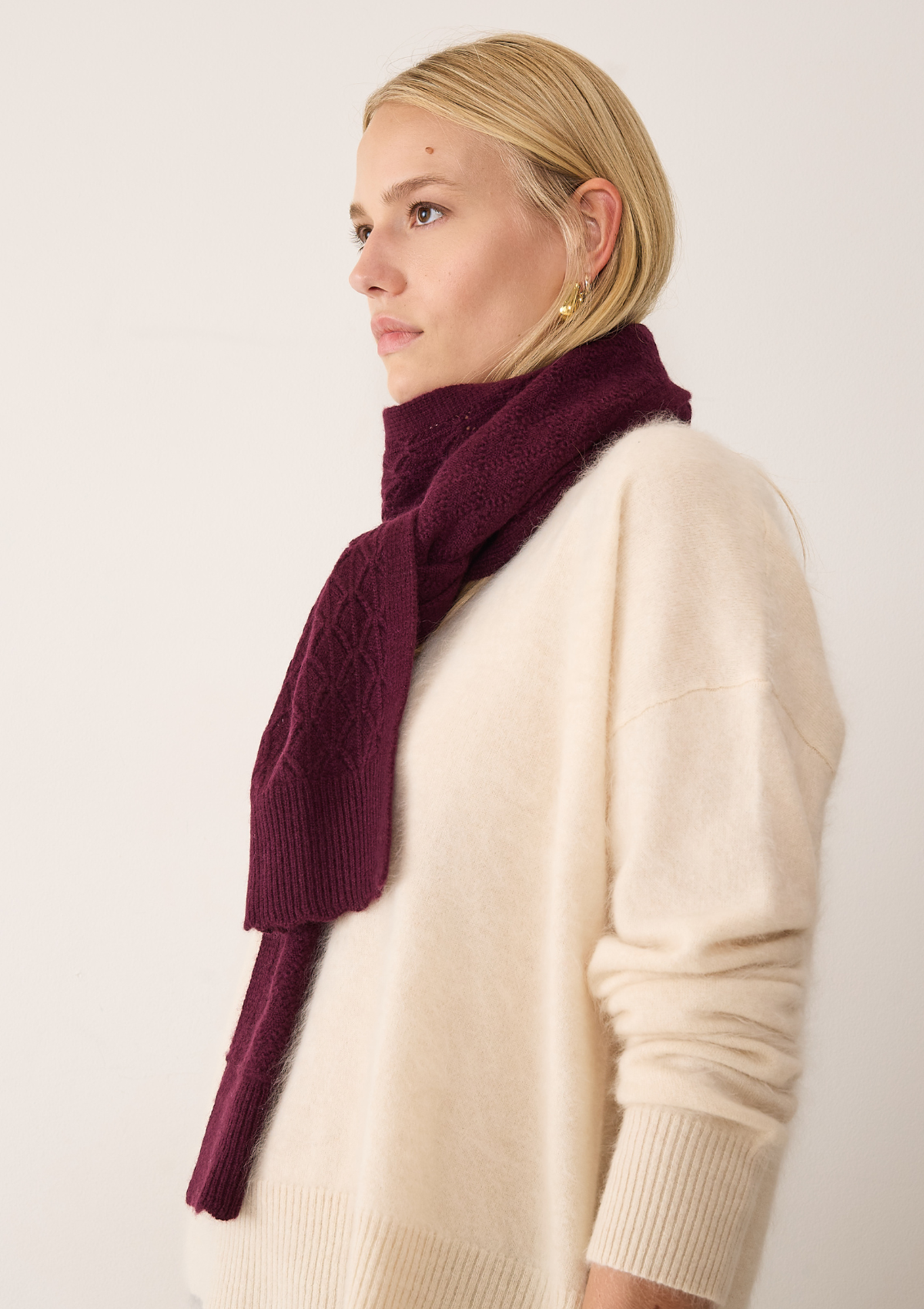 Pointelle Scarf in Bordeaux Burgundy