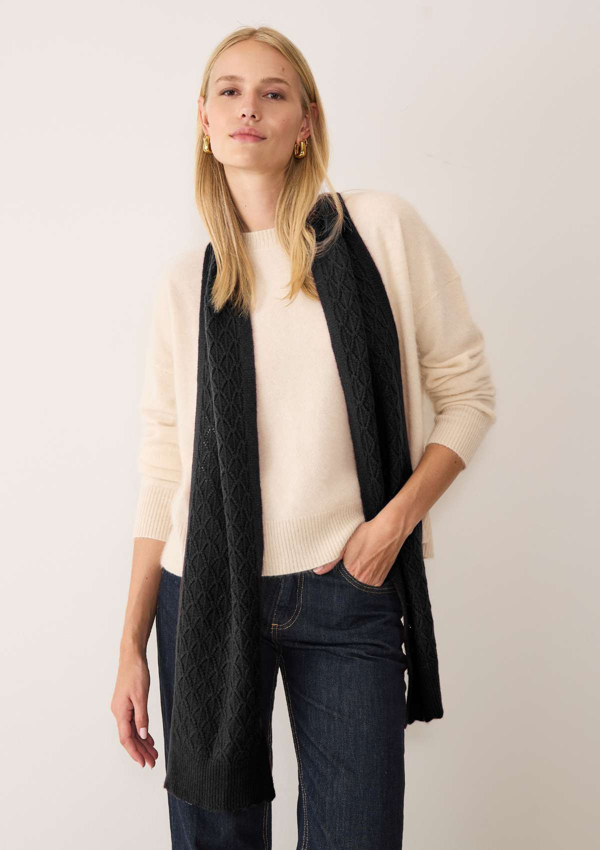 Pointelle Scarf in Black
