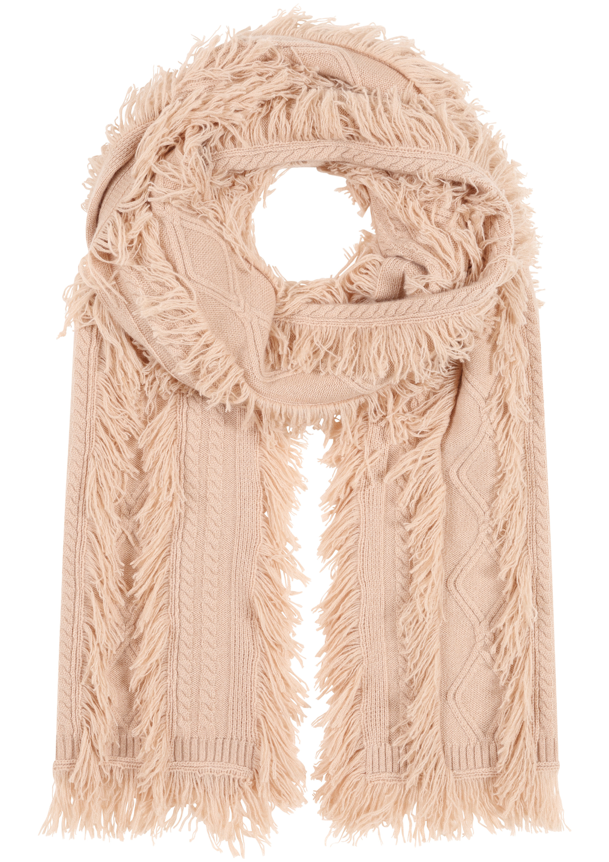 Fringed Cabled Scarf in Toffee