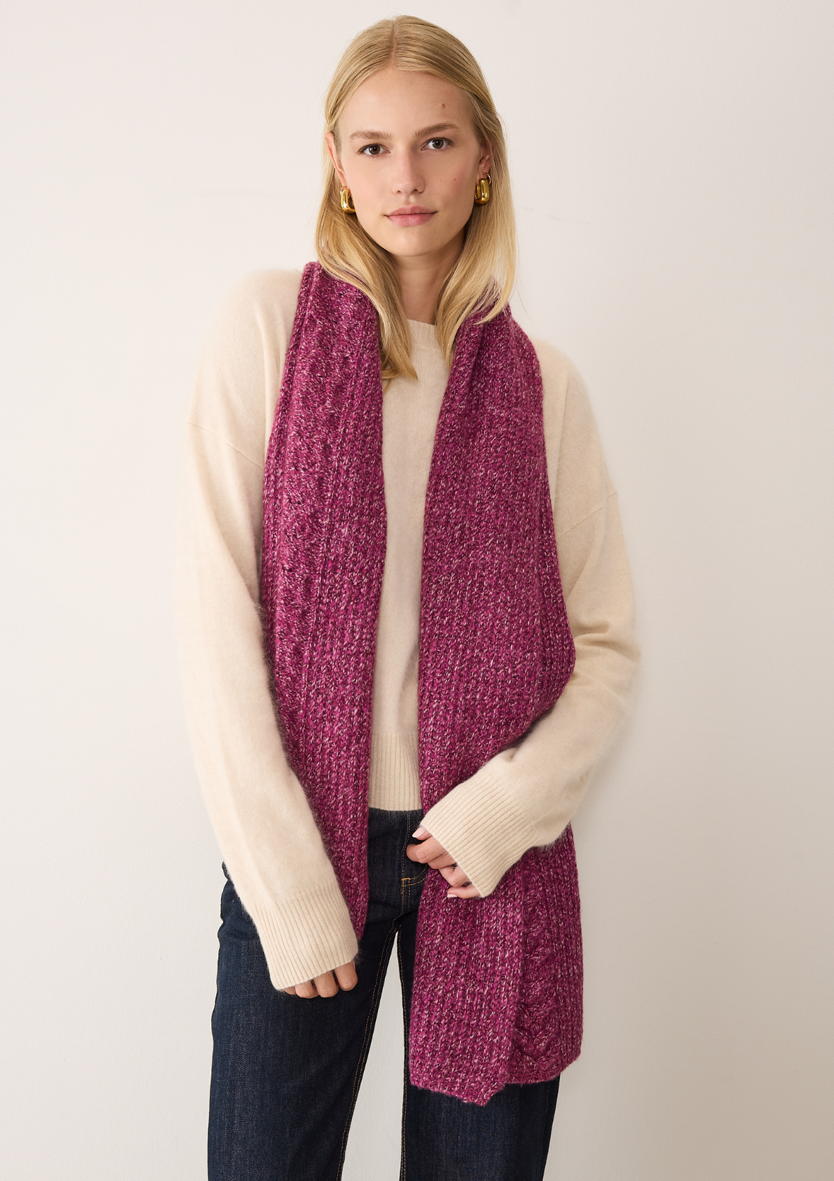 Silk & Cashmere Cable Scarf in Carlita Pink