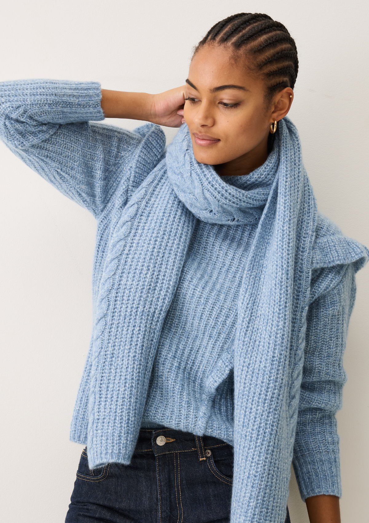 Silk & Cashmere Cable Scarf in Frosty Blue