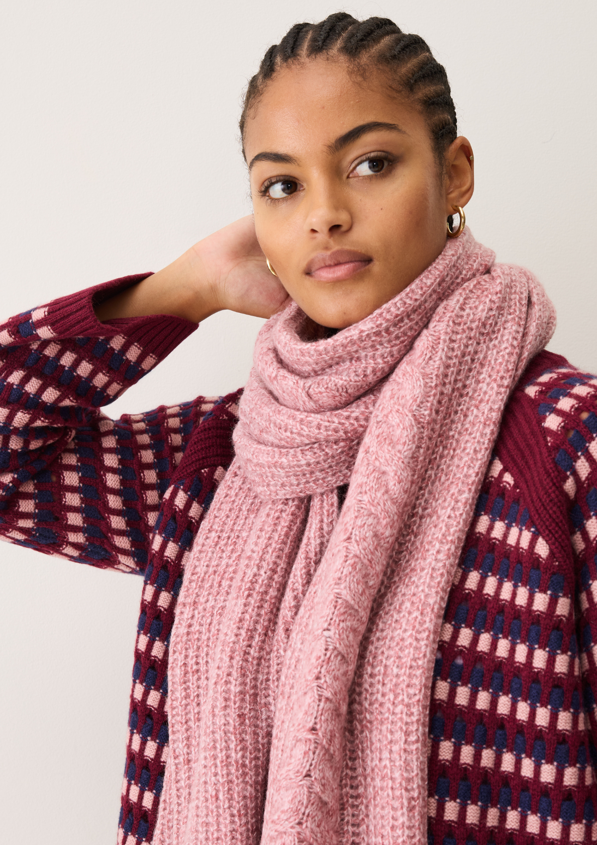 Silk & Cashmere Cable Scarf in Sugary Pink