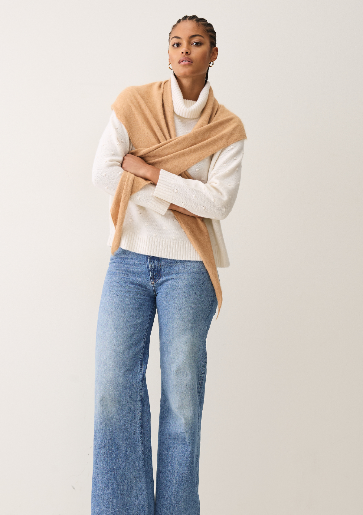 Brushed Triangle Cashmere Scarf in Sun Tan