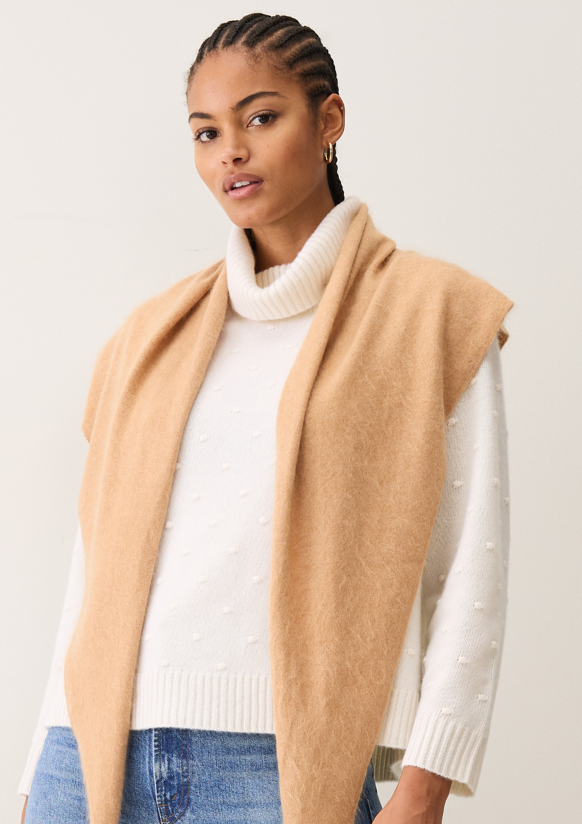 Brushed Triangle Cashmere Scarf in Sun Tan