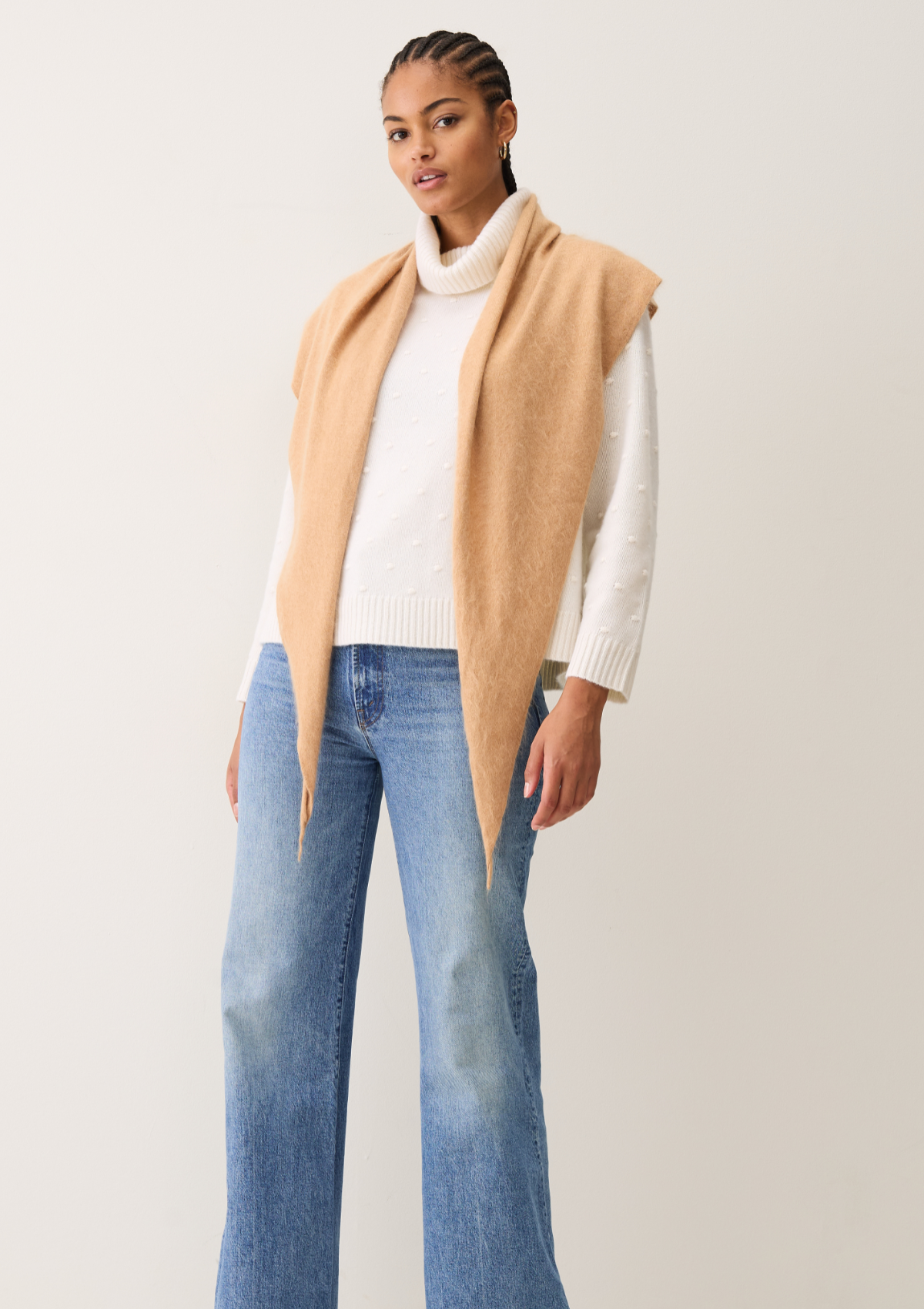 Brushed Triangle Cashmere Scarf in Sun Tan