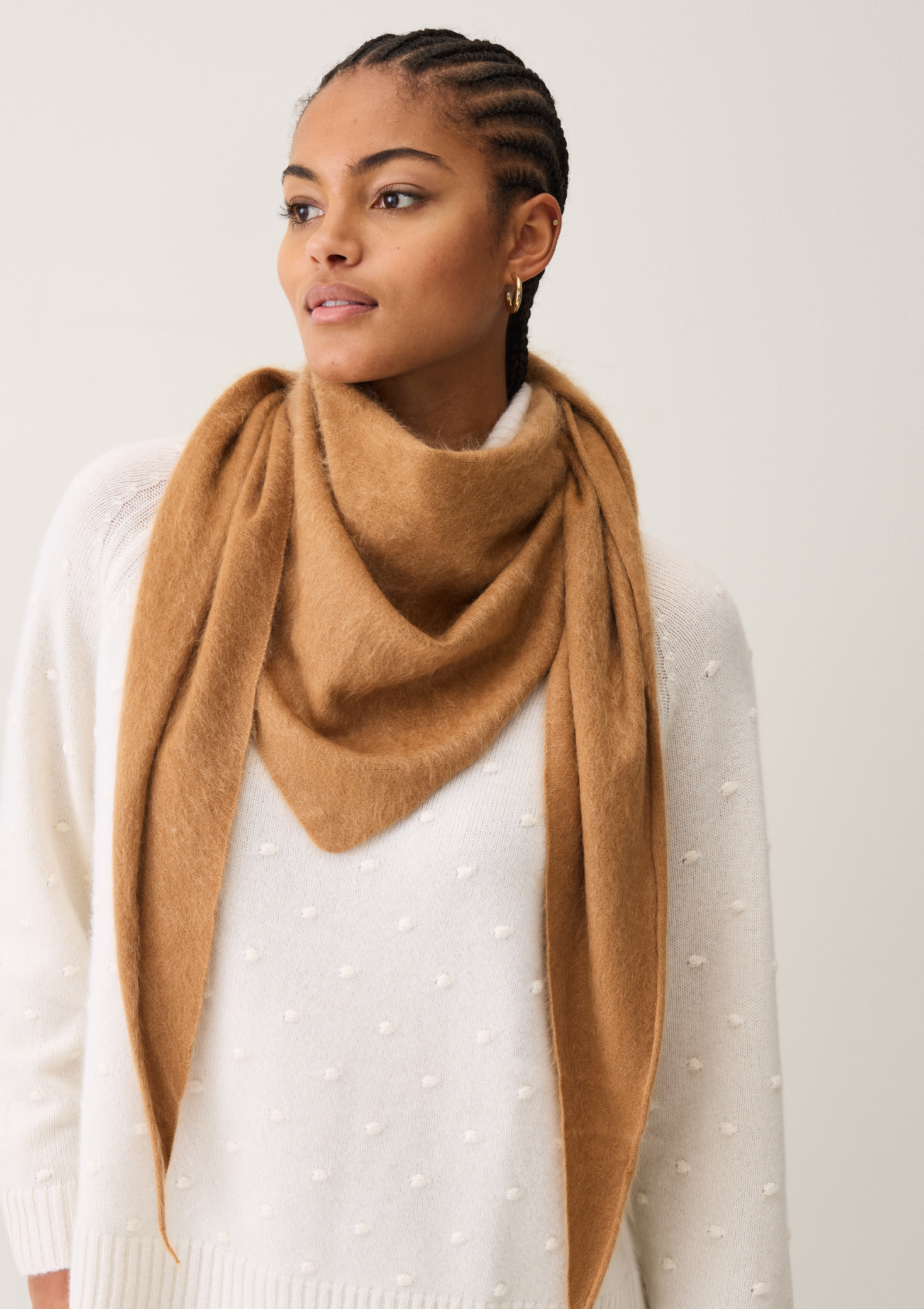 Brushed Triangle Cashmere Scarf in Earth Brown