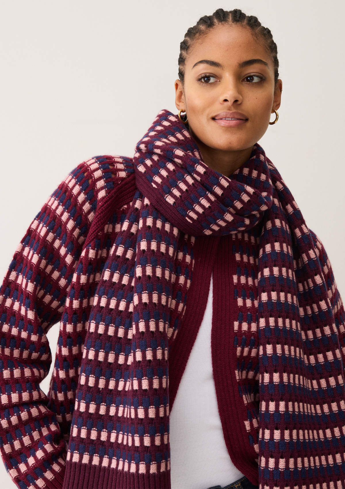 Textured Scarf in Clay, Celestial & Barolo Red