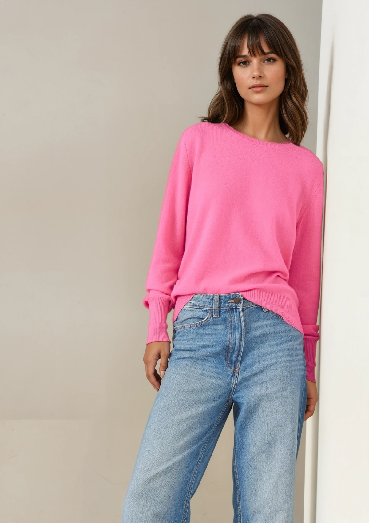 Cashmere Crew Neck Sweater in Rose Pink