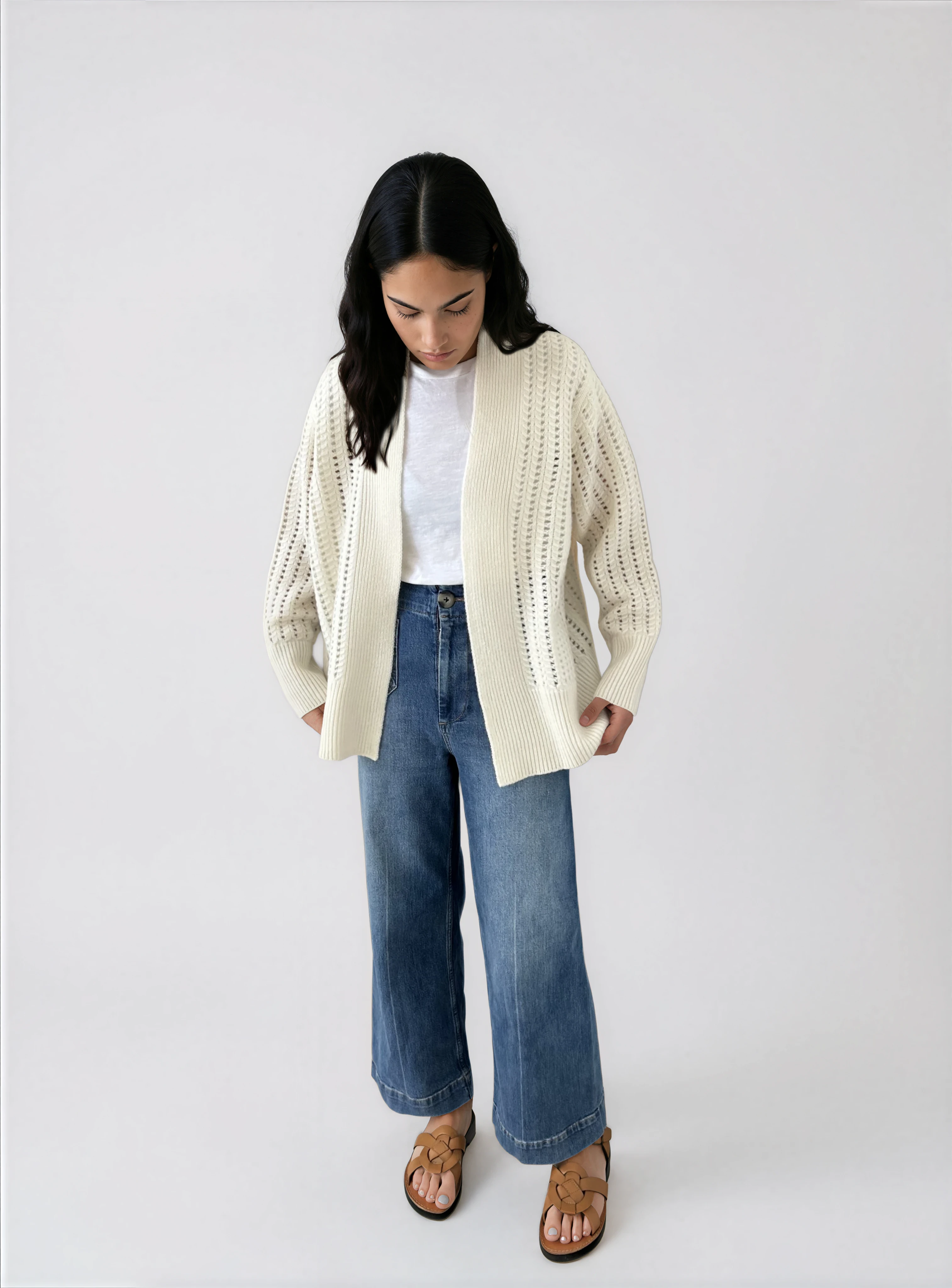 Pointelle Cardigan in Snow White