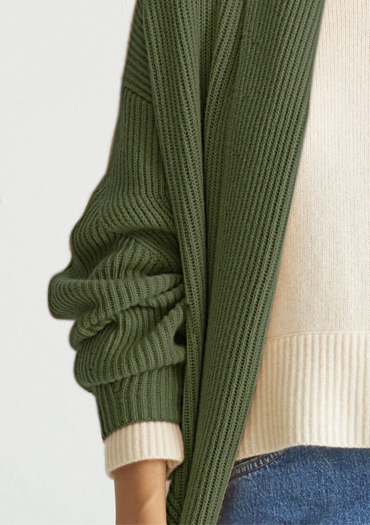 Ribbed Cashmere Coatigan in Cypress Green