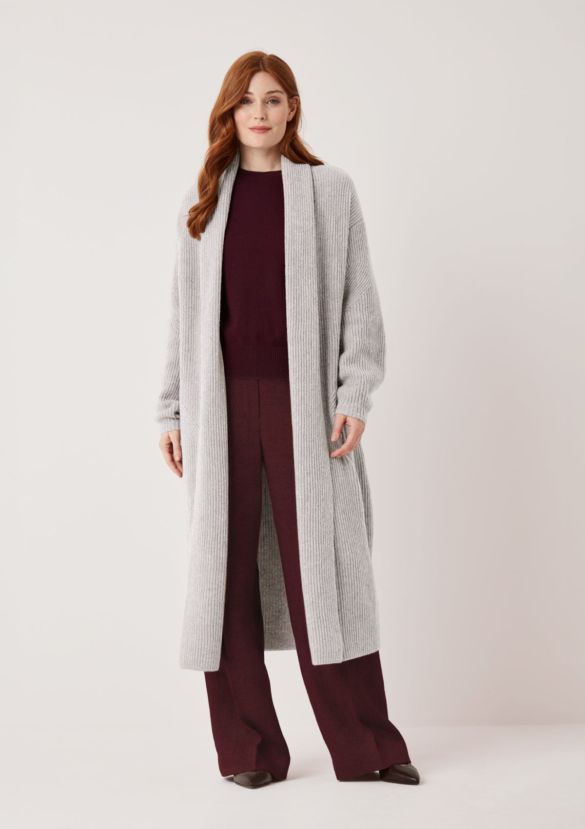 Ribbed Cashmere Coatigan in Foggy Grey