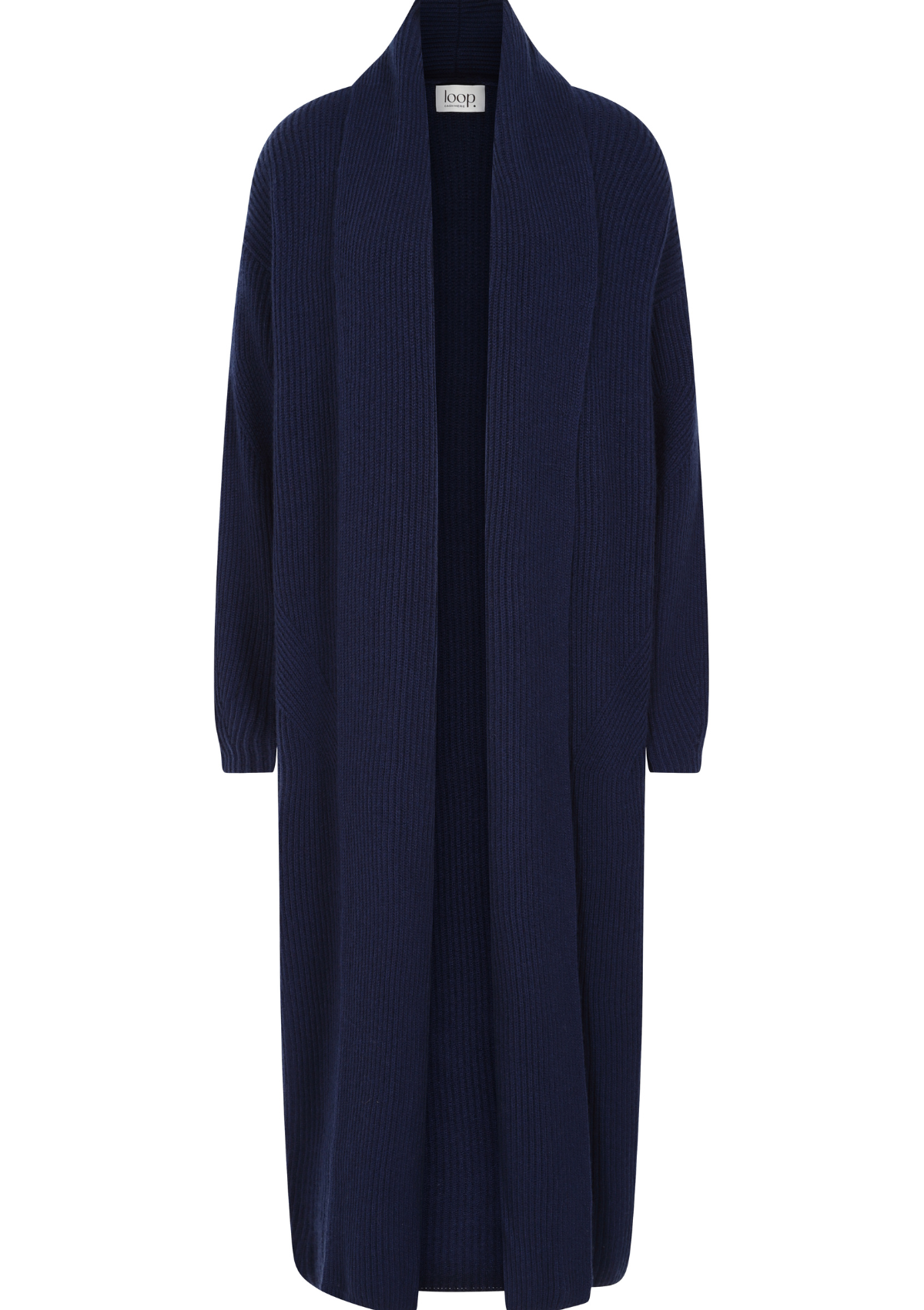 Ribbed Cashmere Coatigan in Midnight Blue