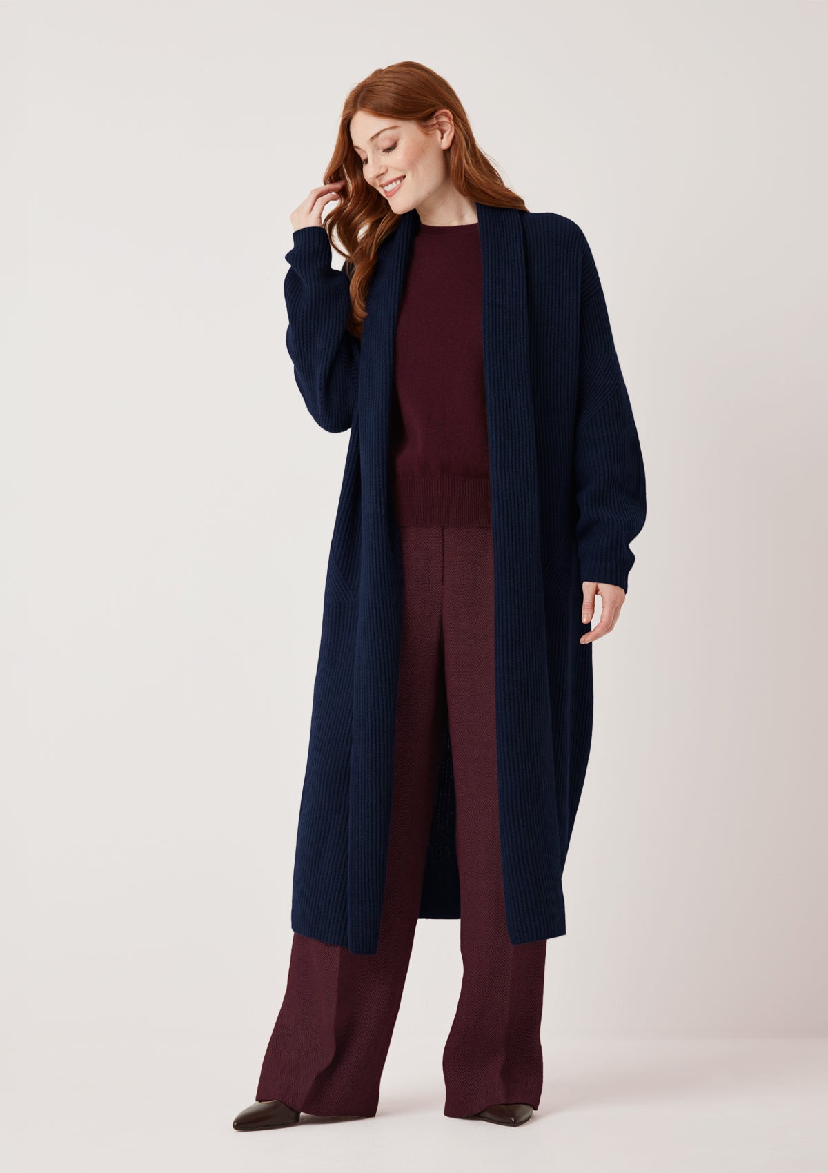 Ribbed Cashmere Coatigan in Midnight Blue