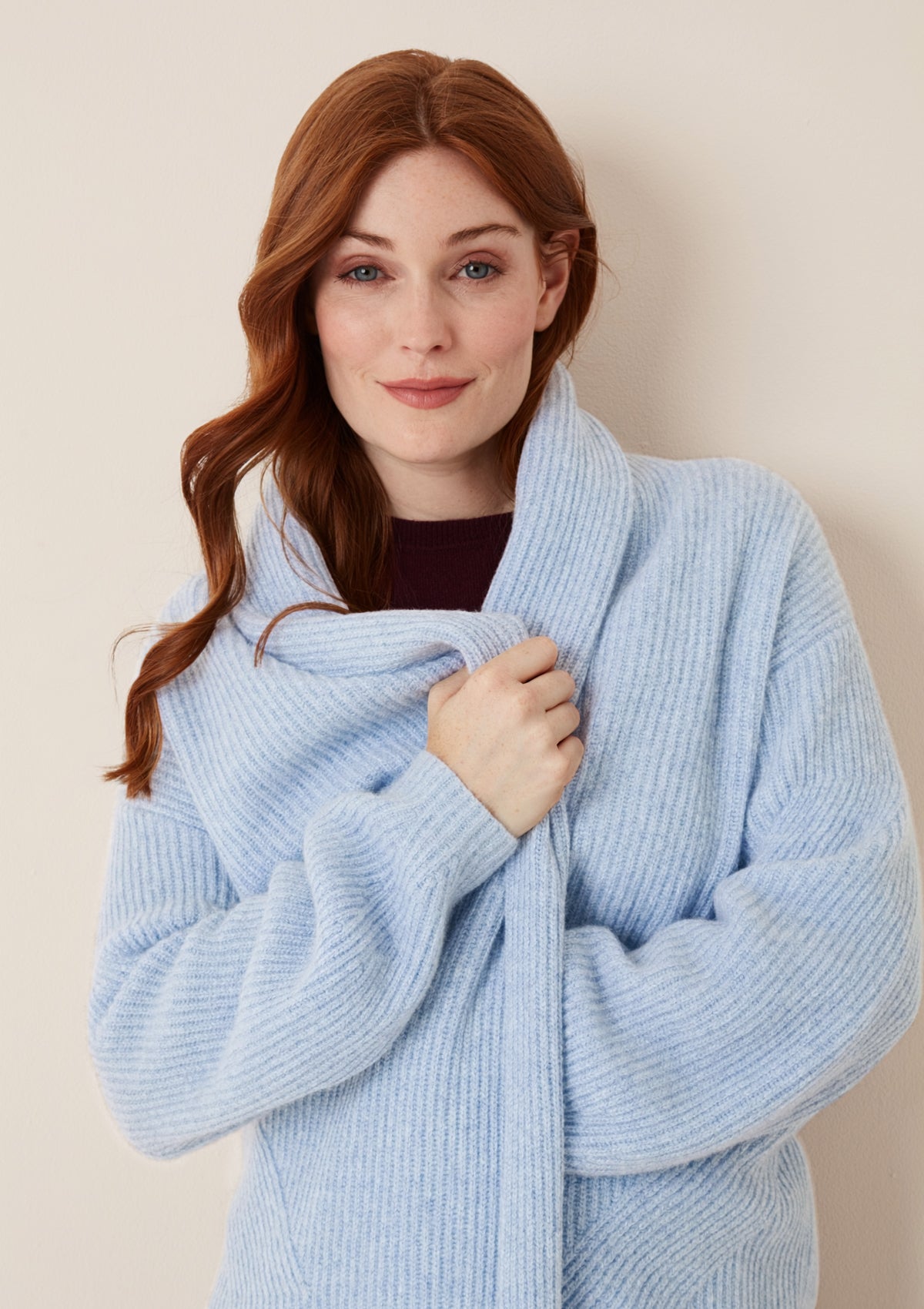 Ribbed Cashmere Coatigan in Skyway Blue