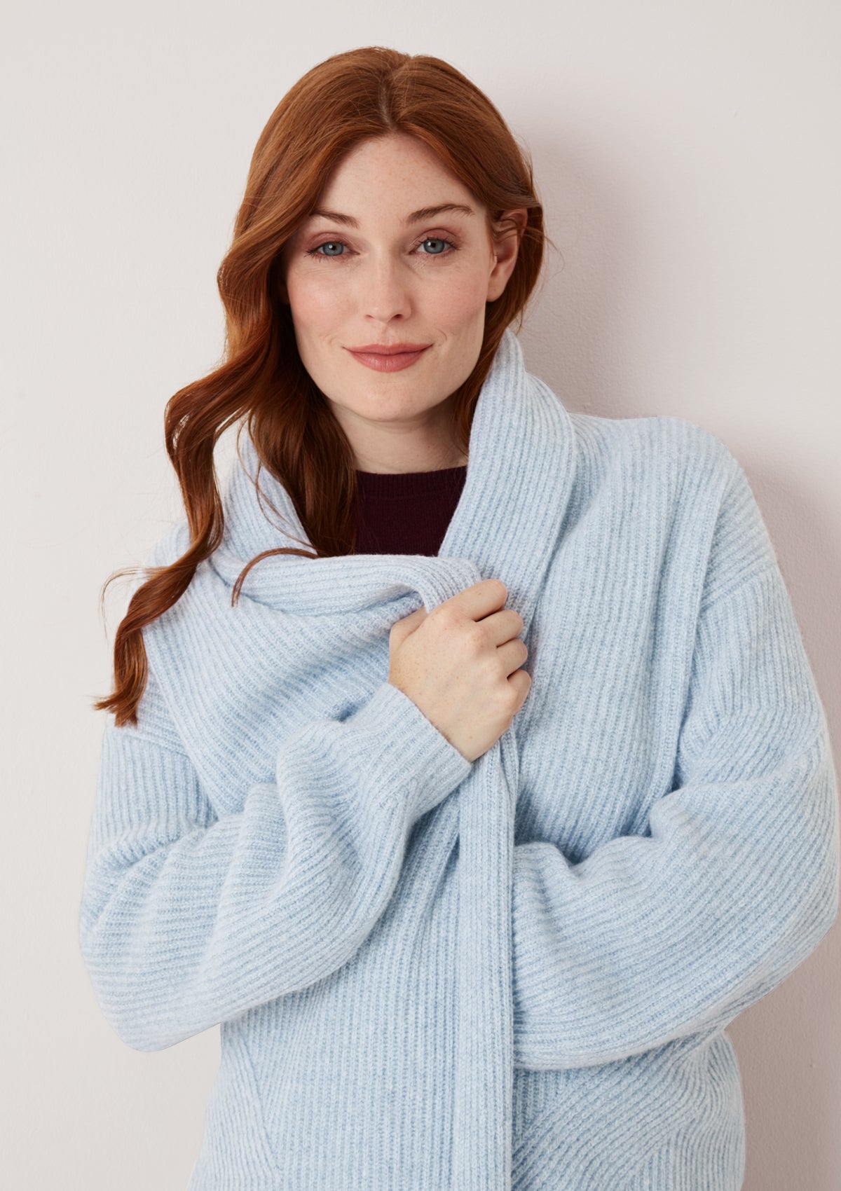 Ribbed Cashmere Coatigan in Skyway Blue