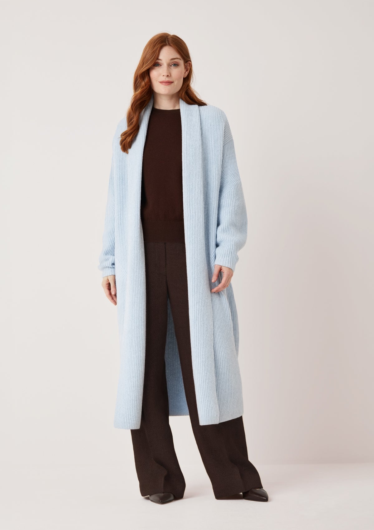 Ribbed Cashmere Coatigan in Skyway Blue