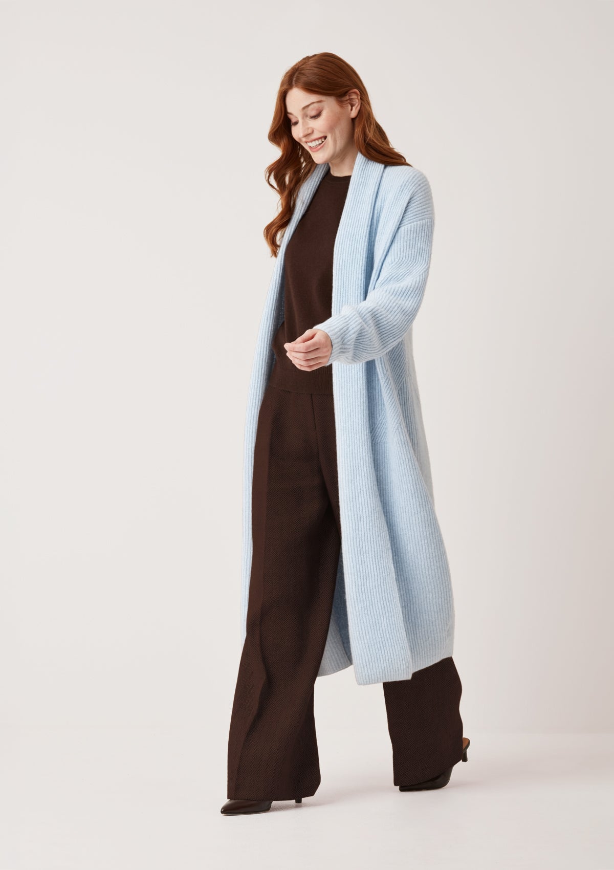 Ribbed Cashmere Coatigan in Skyway Blue