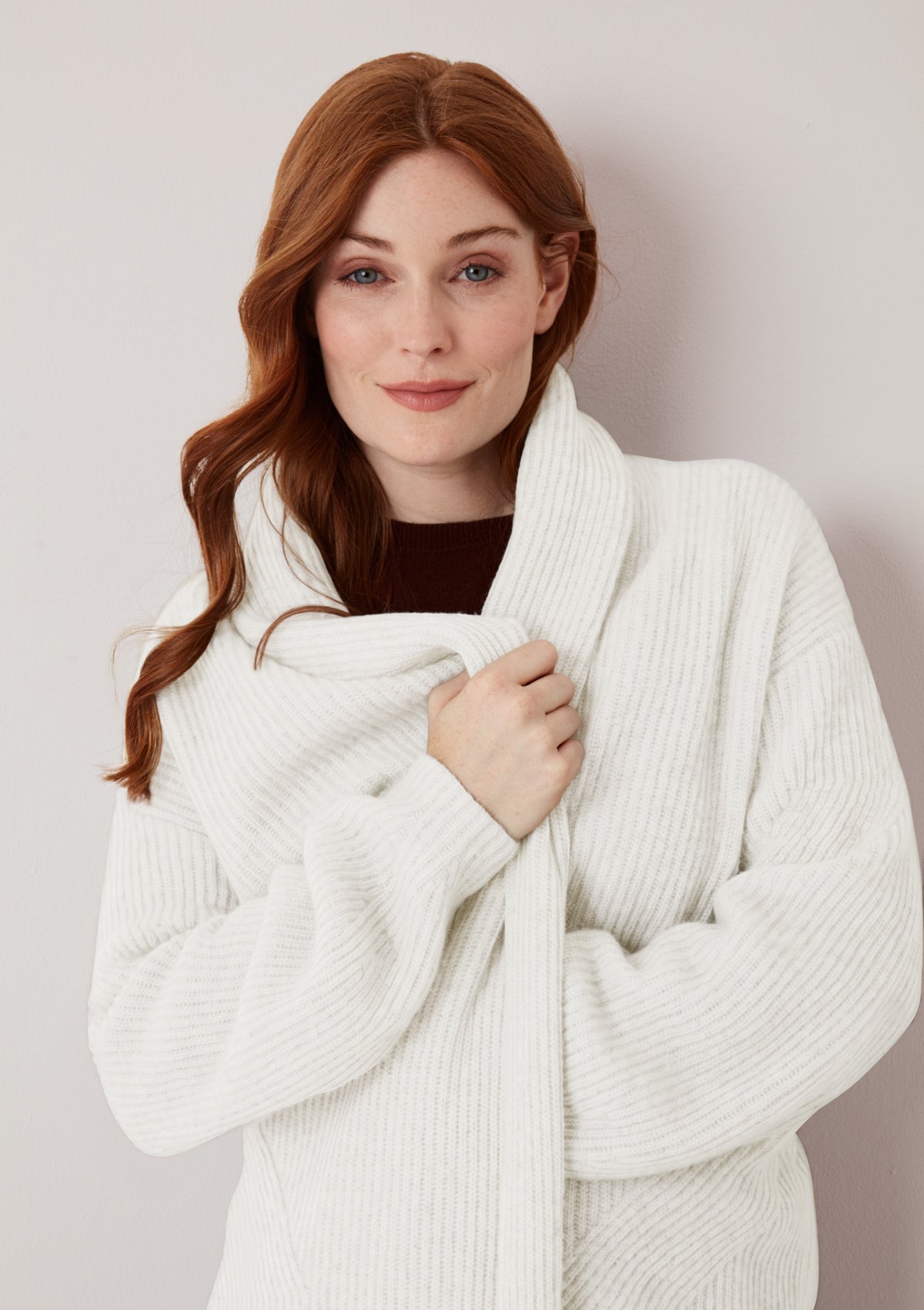 Ribbed Cashmere Coatigan in Snow White