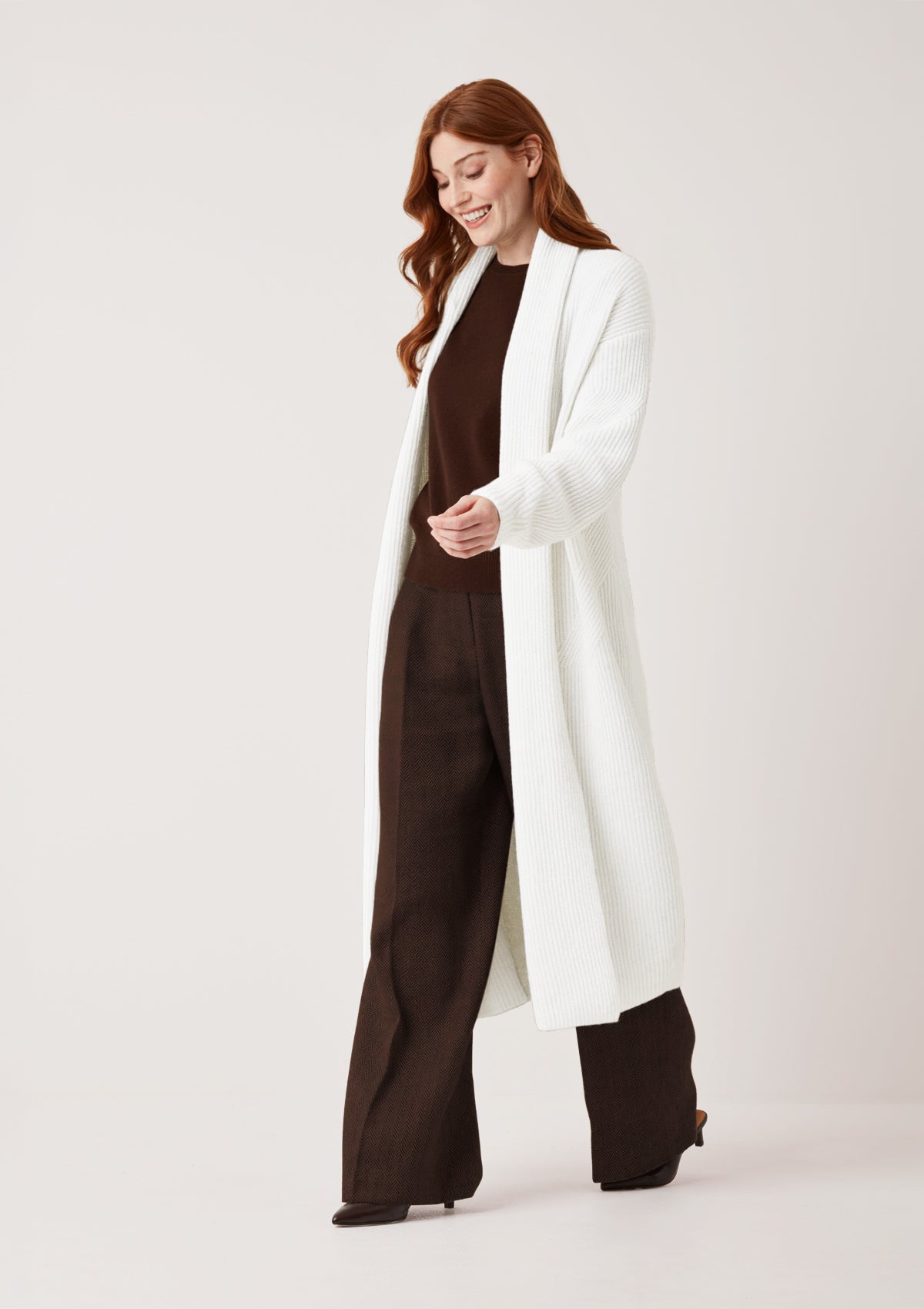 Ribbed Cashmere Coatigan in Snow White