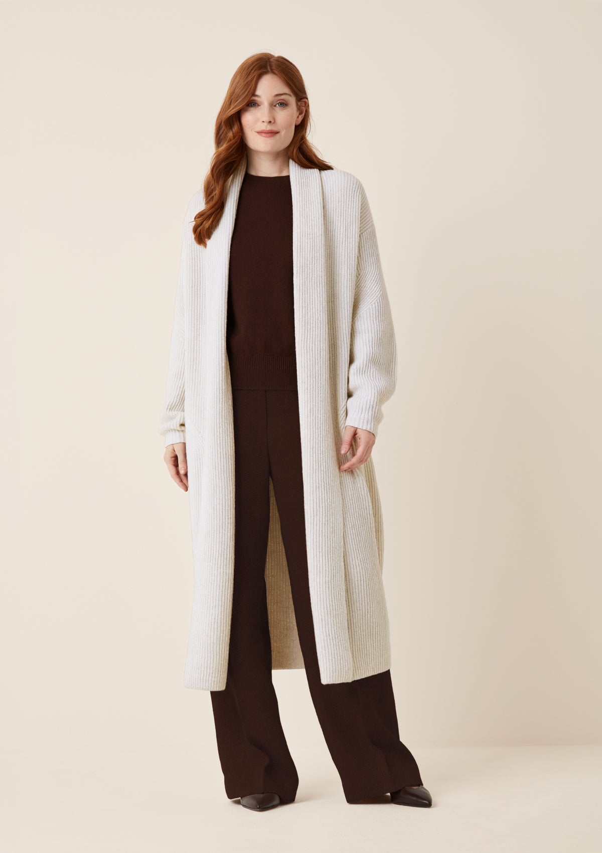 Ribbed Cashmere Coatigan in Snow White