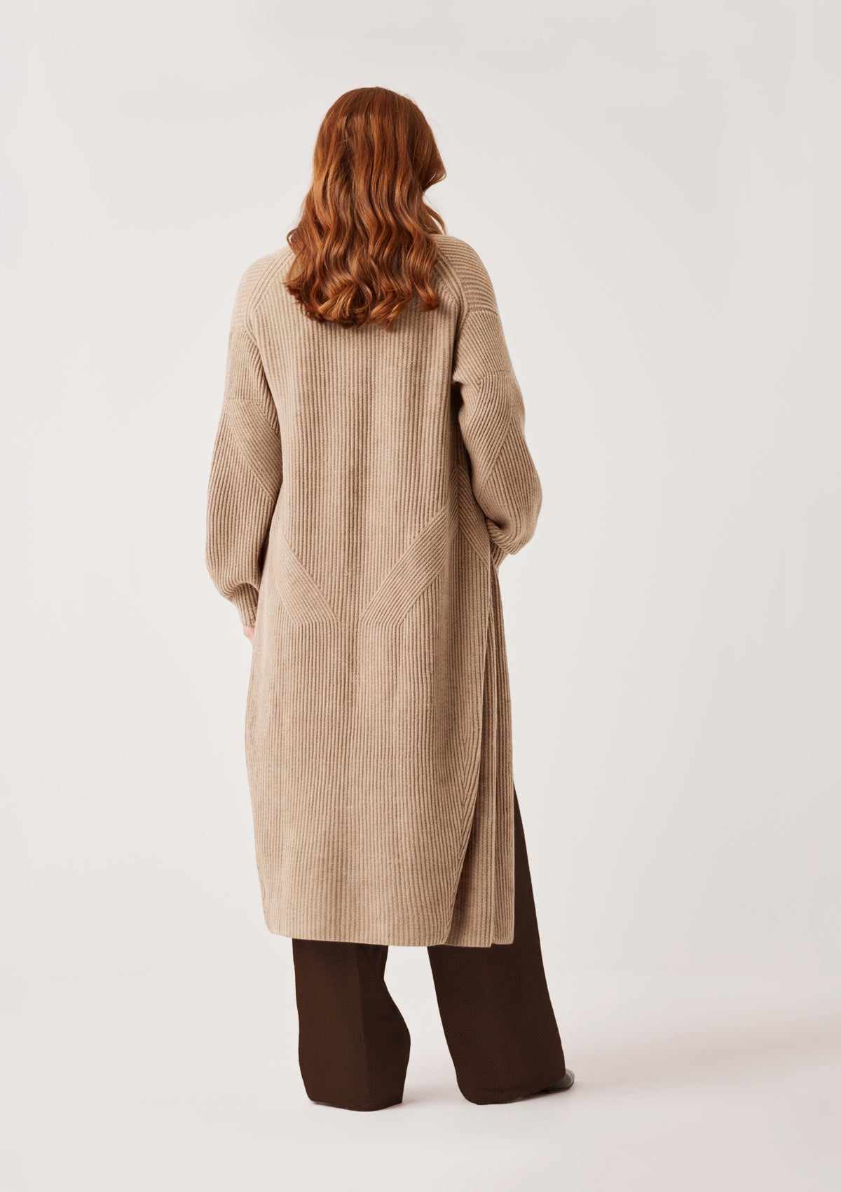 Ribbed Cashmere Coatigan in Toffee