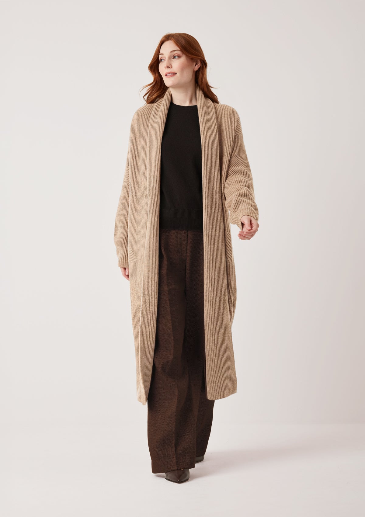 Ribbed Cashmere Coatigan in Toffee