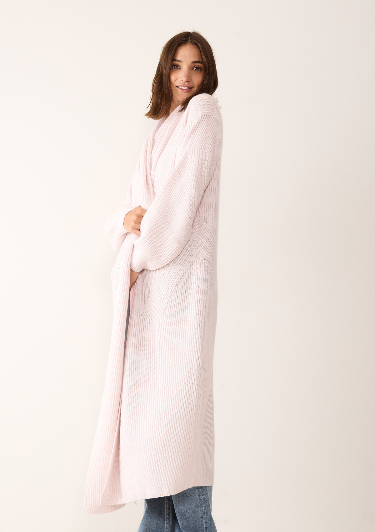 Ribbed Cashmere Coatigan in Ballet Pink