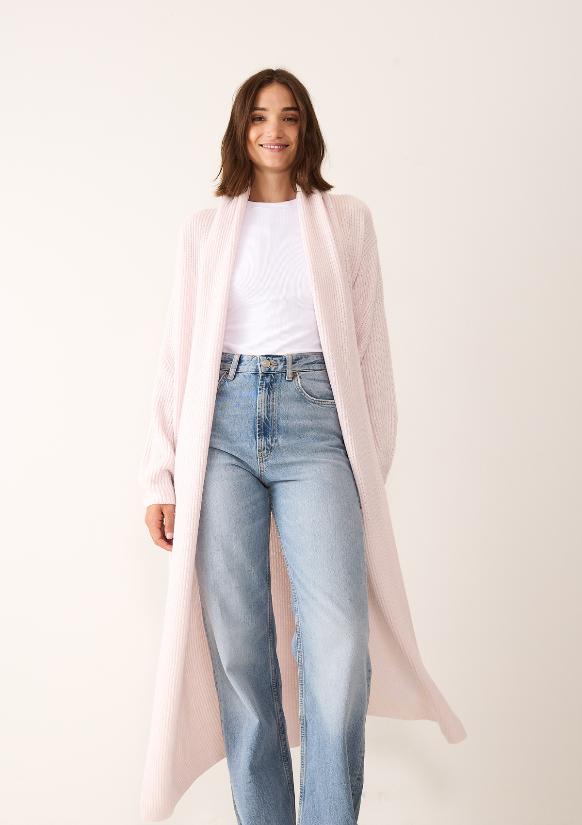 Ribbed Cashmere Coatigan in Ballet Pink