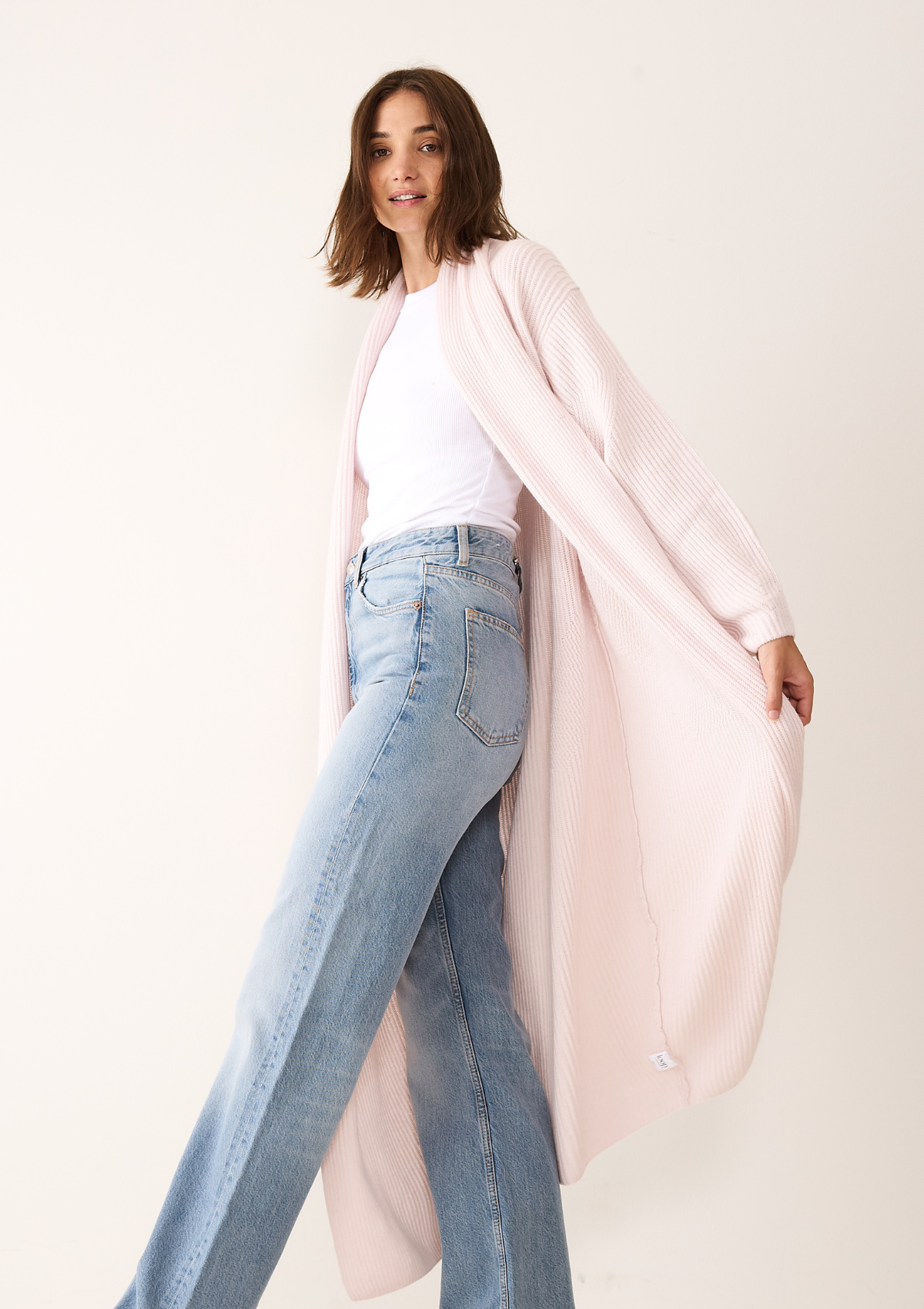 Ribbed Cashmere Coatigan in Ballet Pink