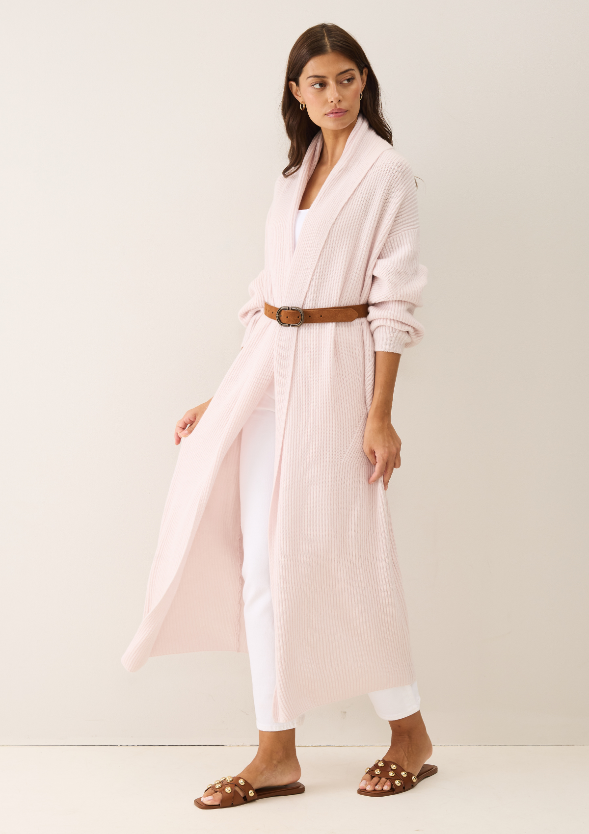 Ribbed Cashmere Coatigan in Ballet Pink