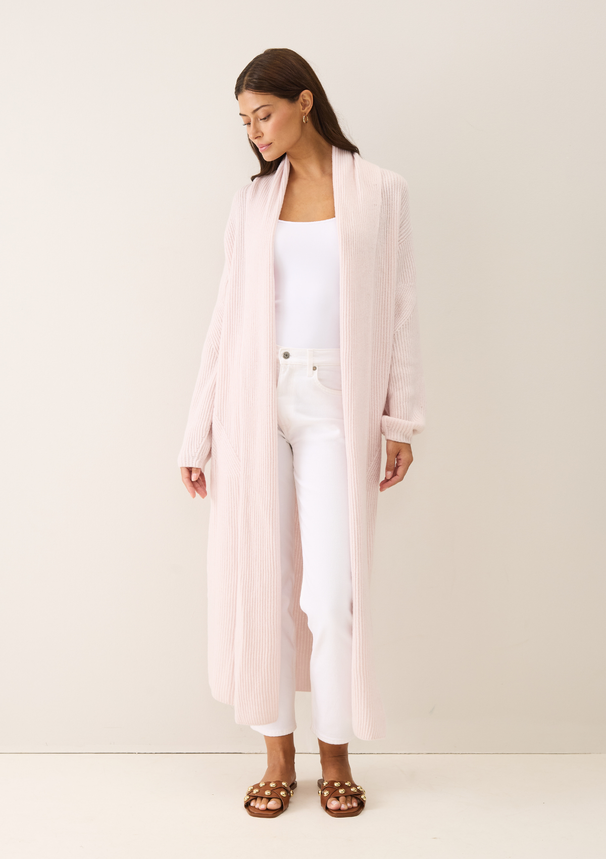 Ribbed Cashmere Coatigan in Ballet Pink