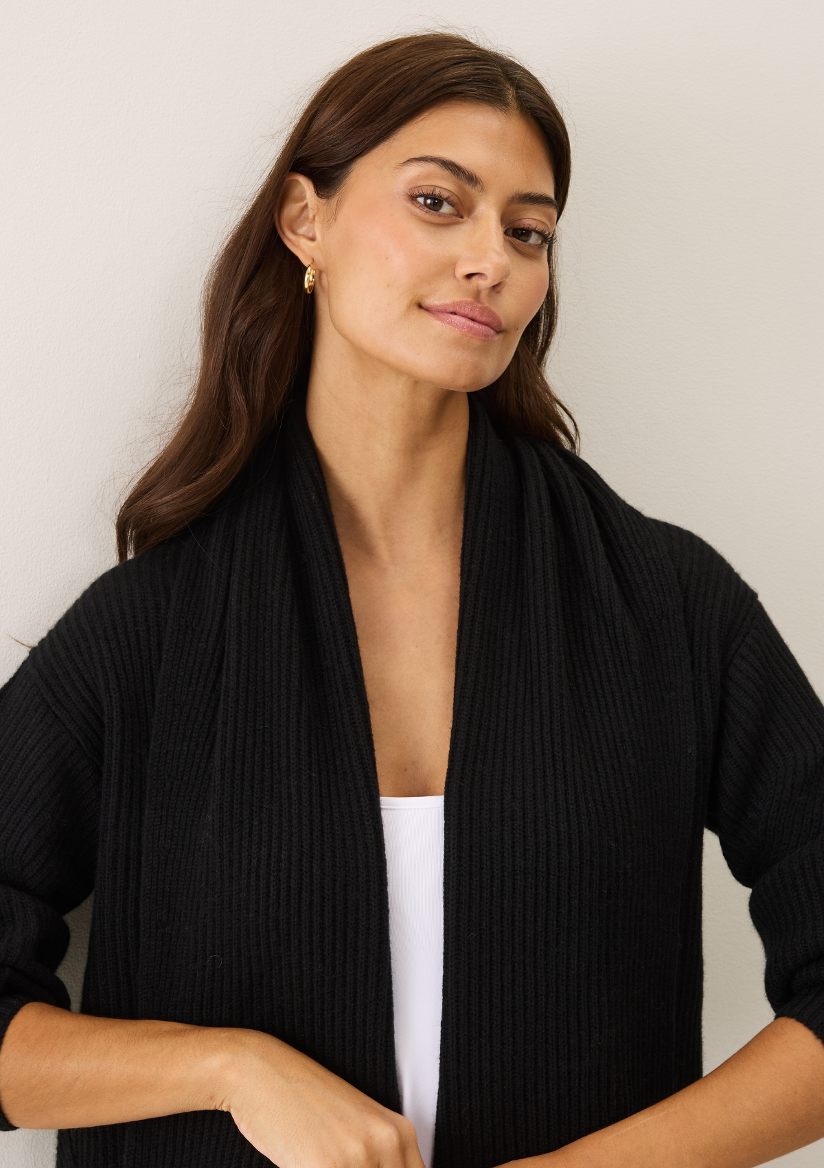 Ribbed Cashmere Coatigan in Black