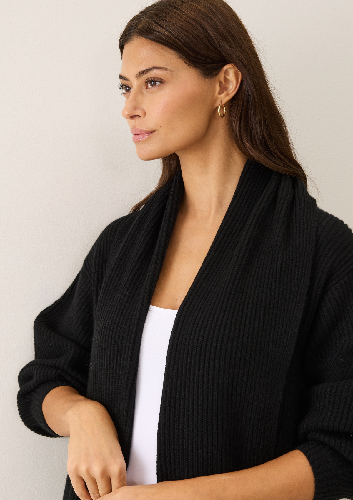 Ribbed Cashmere Coatigan in Black