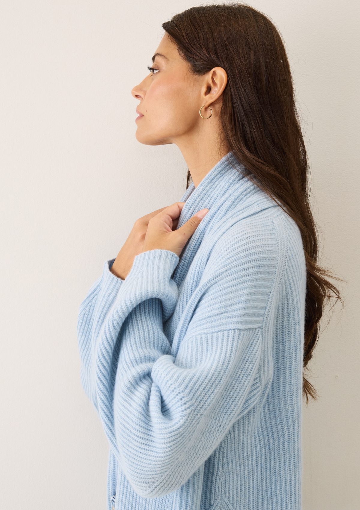 Ribbed Cashmere Coatigan in Skyway Blue